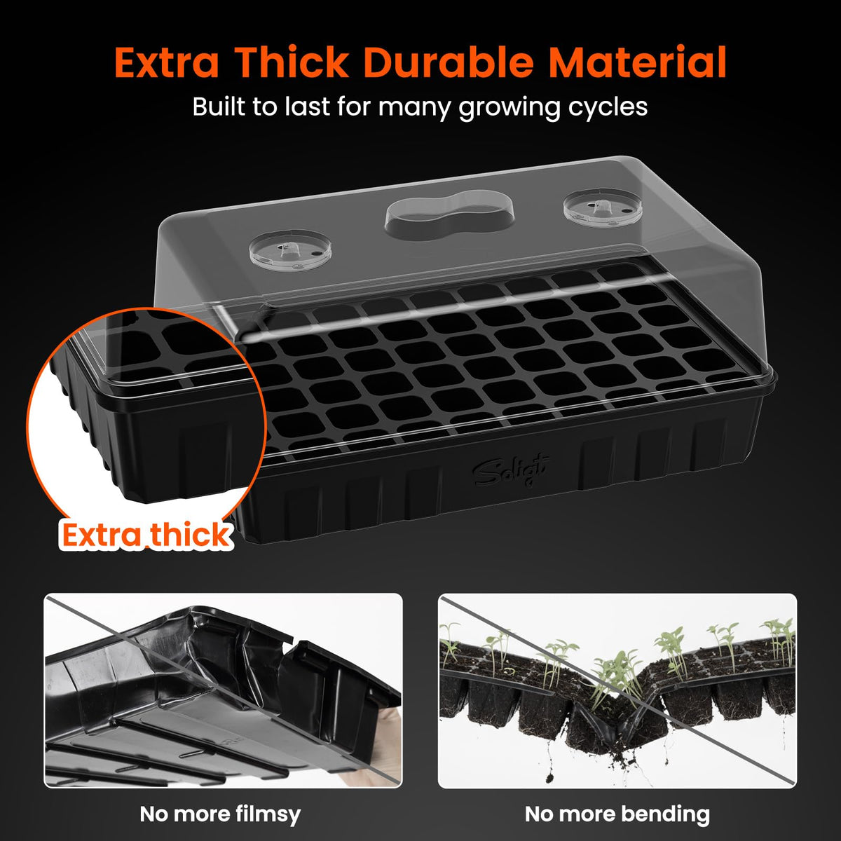 SOLIGT 3 Set 60-Cell Seed Starter Kit - Strong Seed Trays with Humidity Domes, Cell Trays and Seedling Heat Mats - Cloning, Propagation and Germination Station
