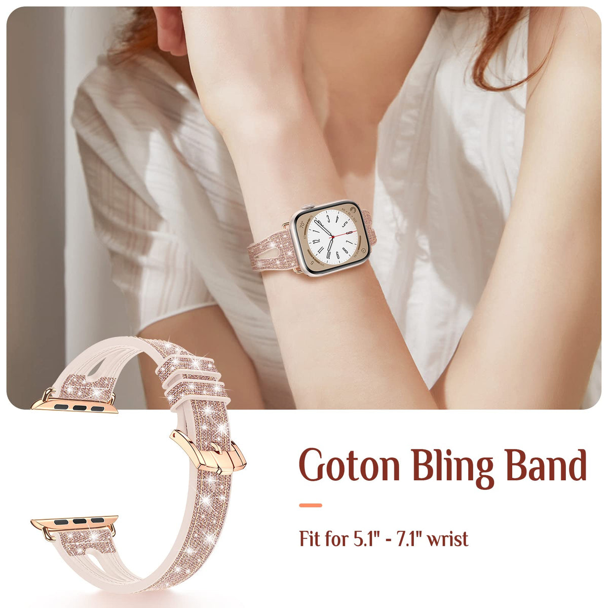 Goton Bling Silicone Band for Apple Watch Series 11/10 42mm, Series 7/8/9 41mm, Series 6/5/4/SE/SE2/SE3 40mm, Soft & Breathable Glitter Strap for Women, Stylish, Adjustable, Comfortable Fit, Sparkle