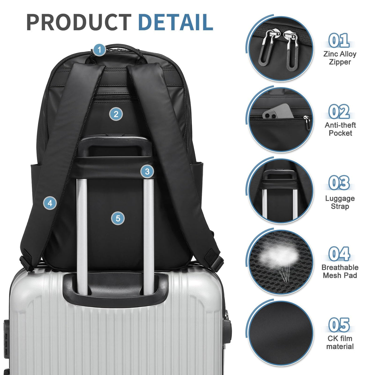 SUIKIHUM 16 Inch Laptop Backpack for Men, Business Work Backpack for Everyday Commute, Waterproof Travel Office Computer Bag, Black