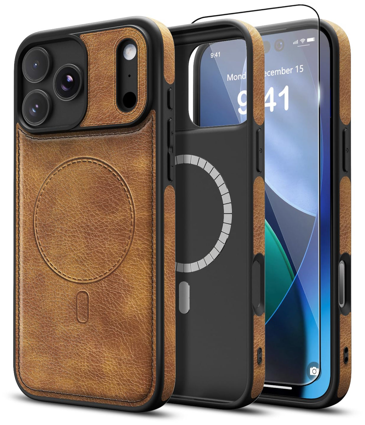 MOLLNSSN Magnetic for iPhone 17 Pro Max Leather Case, [Compatible with Magsafe] Business Classic Style Shockproof Men Women，Protective Slim fit Phone Cover for iPhone 17 Pro Max, Brown
