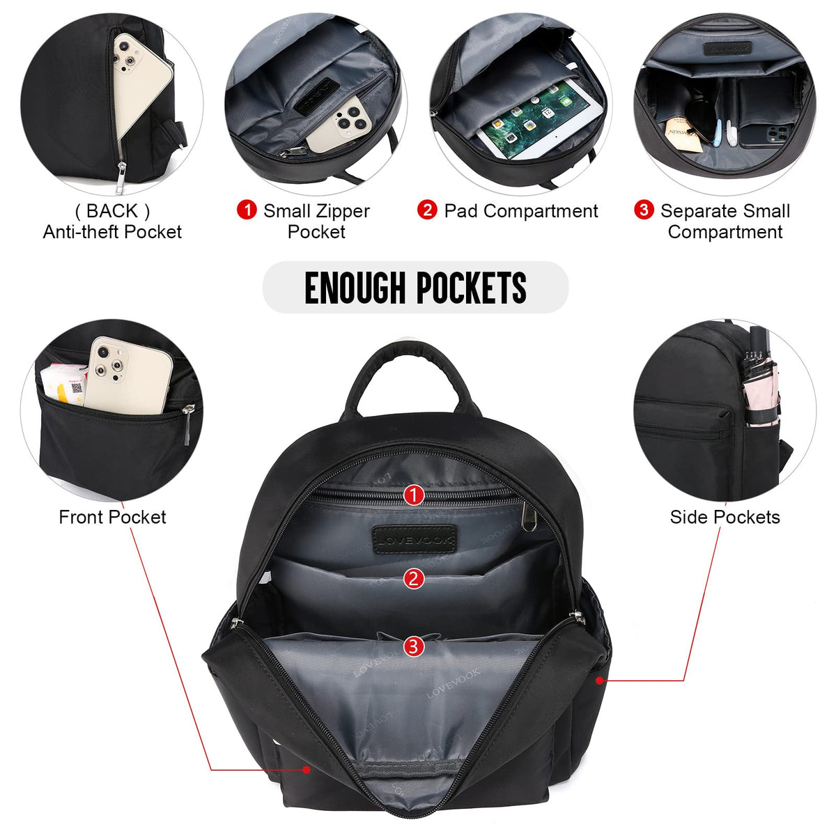 LOVEVOOK Mini Backpack for Women Purse Fashion Small Black Backpack Daypack for Dating Gift for Her Waterproof