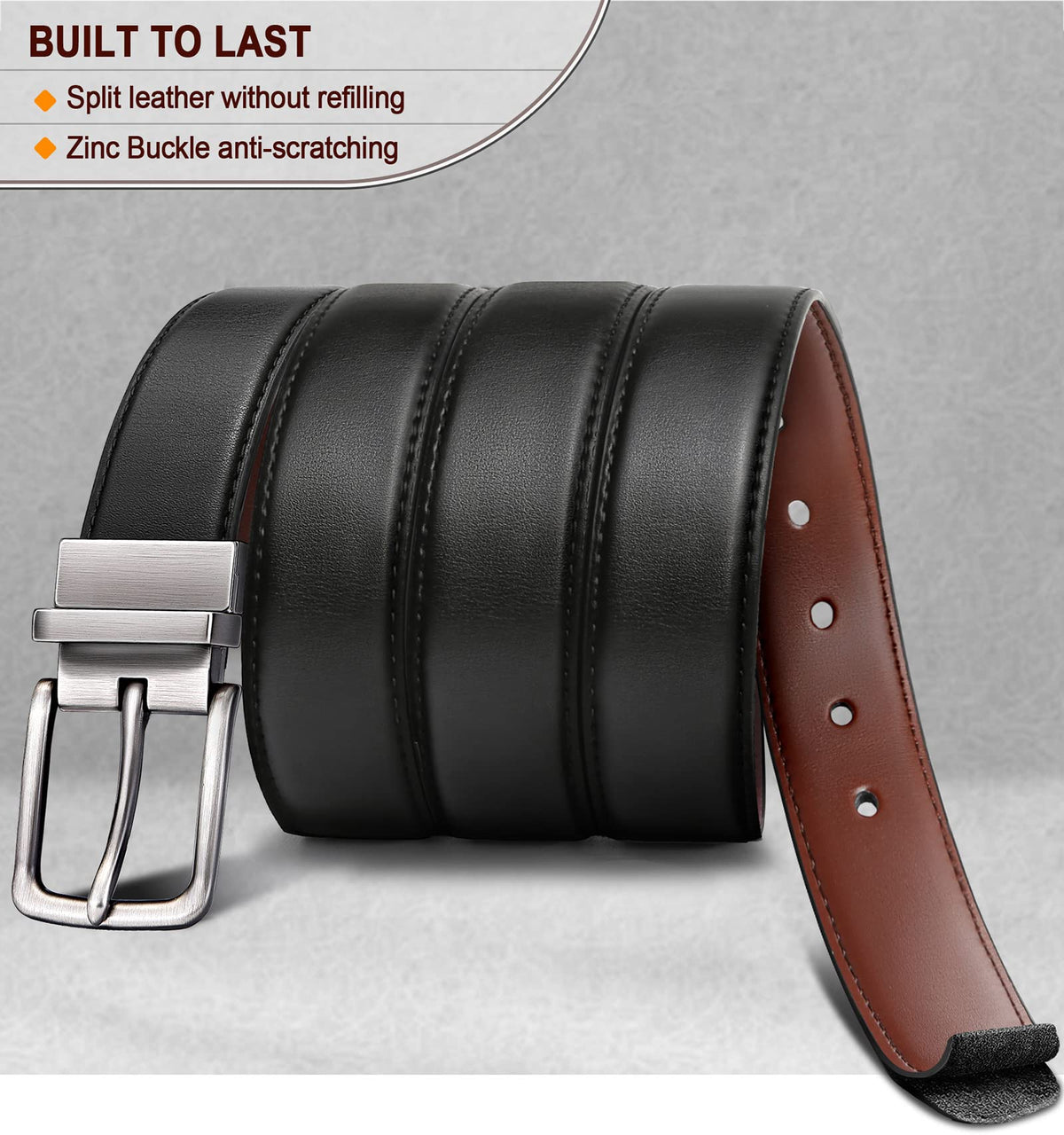 BULLIANT Men's Belt,Reversible Belt Adjustable For Gift Men 1.25”-Cut For Fit-2 Sides in 1 Belt(Not 2)(Black/Light Brown,28"-32" Waist Adjustable)