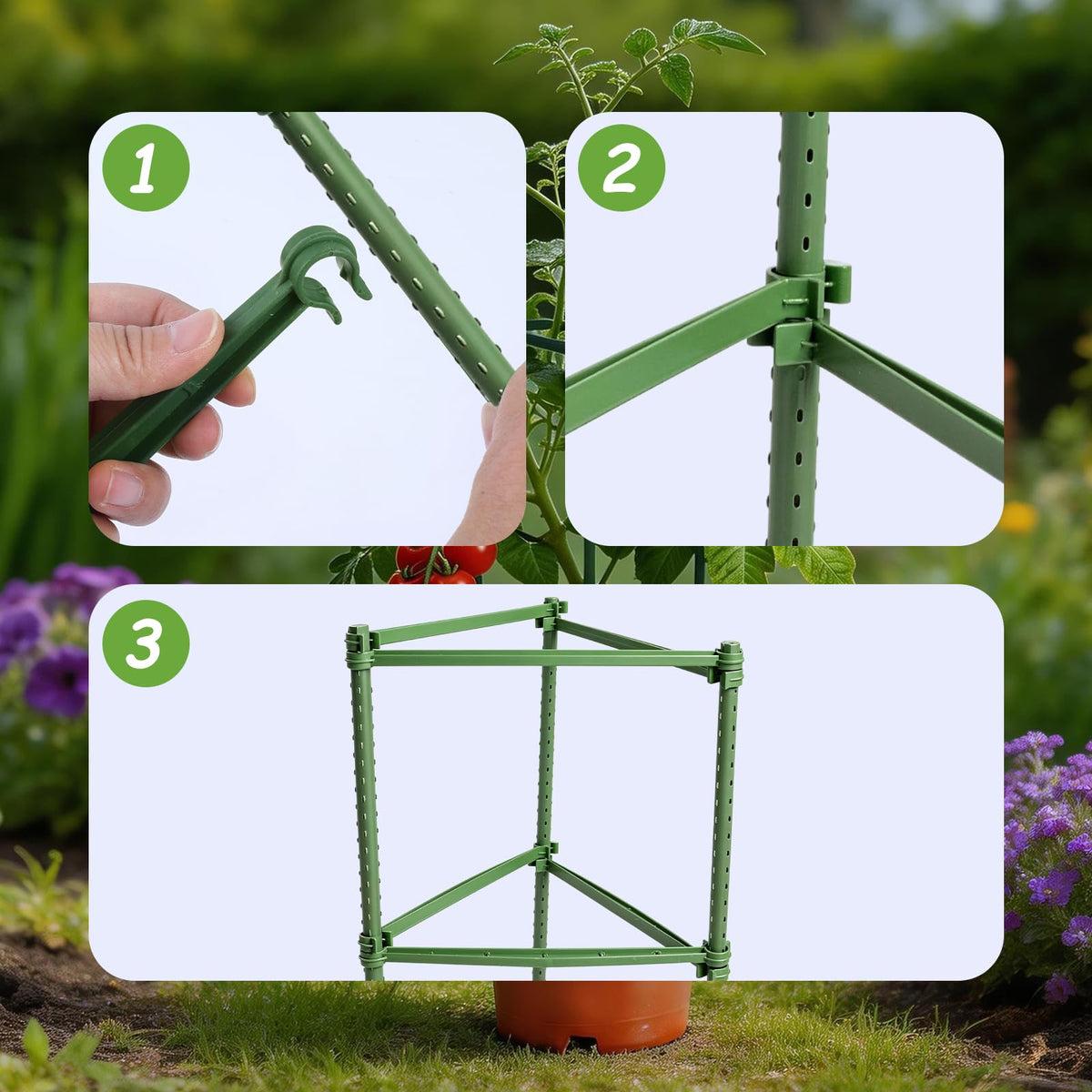 100pcs Garden Stakes Arms for Tomato Cage, Plant Trellis Connectors, Attach 0.43 Inch Dia Tomato Stakes and Plant Stick Supports, 11.8in Plastic Connecting Rod (11mm, No Stake)