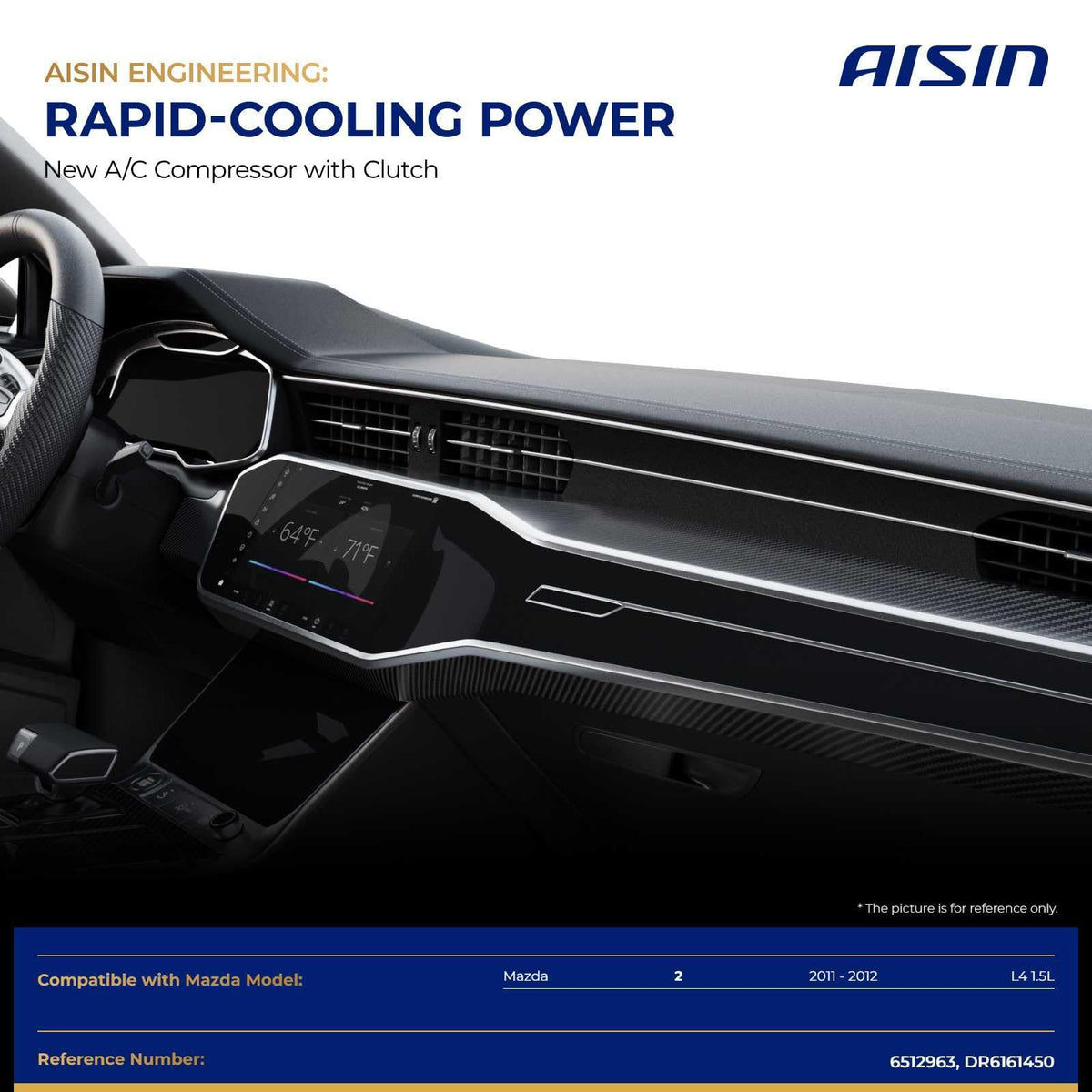 AISIN AFTERMARKET ACCZ-00778 Air Conditioner AC Compressor - Compatible with Mazda 2 2011-2012 1.5L - with 6-Pulley Groove, with Clutch