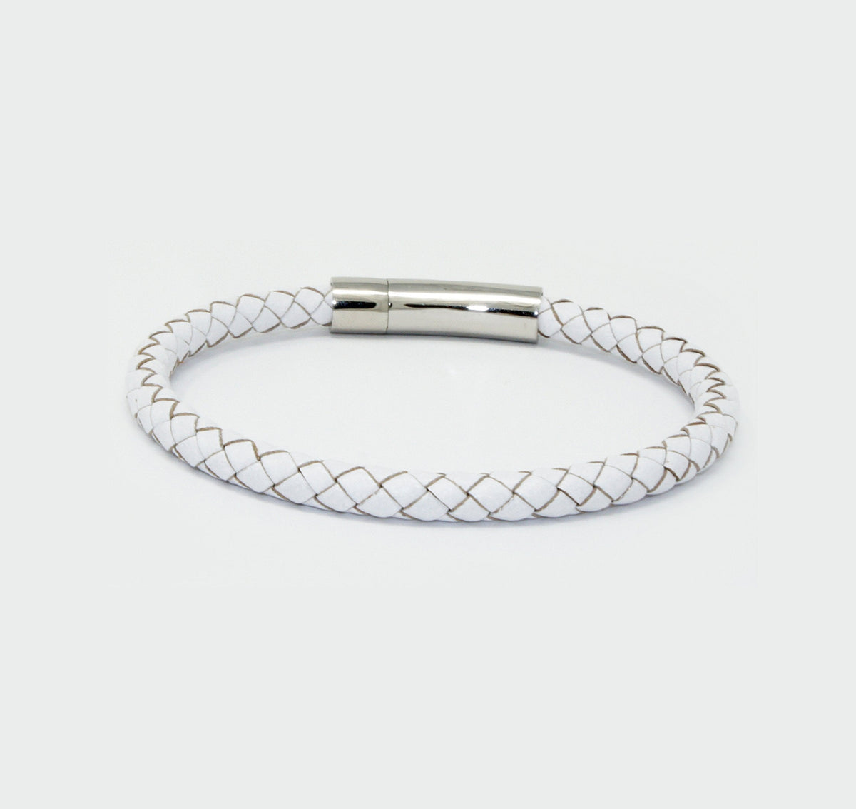 LZD Men Unisex Genuine Leather Braided 6mm Stainless Steel Clasp Bracelet White 7" 8" 9" Inches Clasp4