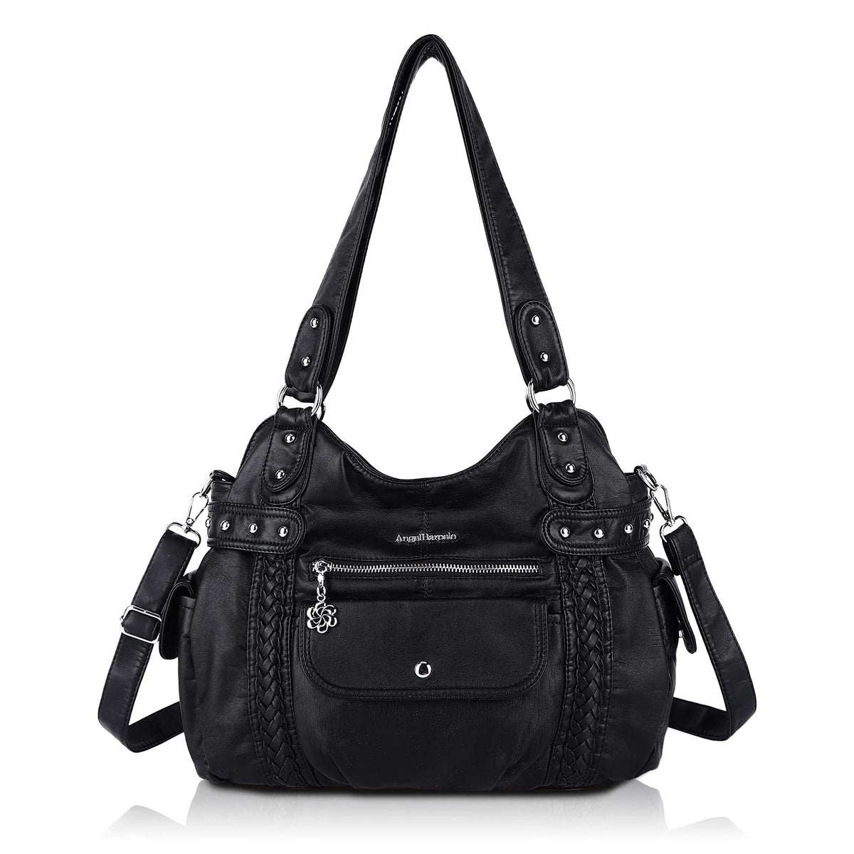 Angel Barcelo Large Purses for Women Soft PU Leather Hobo Bag for Women Shoulder Bag Black