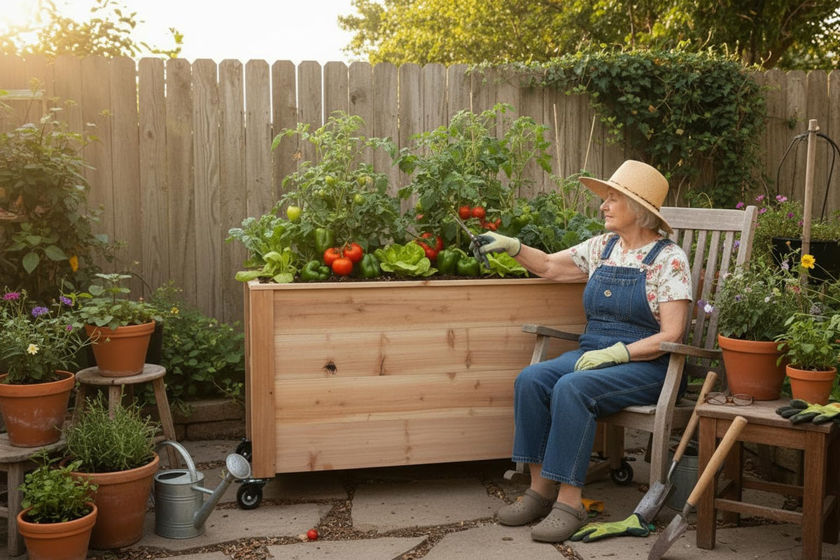 Danny Custom Work Tall Cedar Planter Box with Locking Wheels – Mobile Raised Garden Bed for Patio, Balcony & Business Entrances – Wooden Planter with Brakes for Flowers, Herb & Vegetable Plants (36")