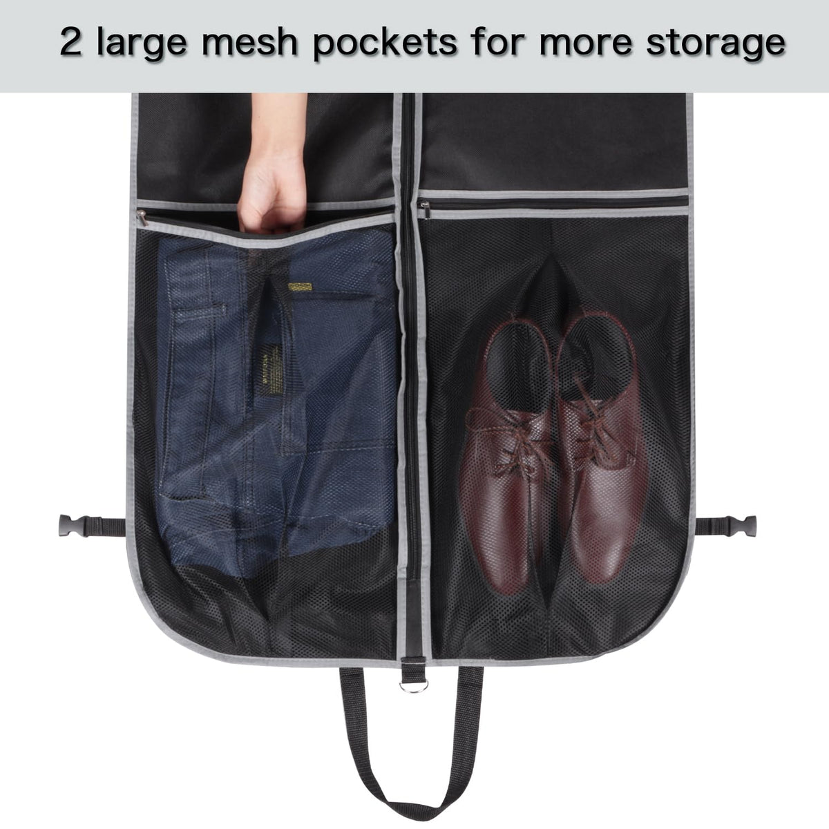 Zilink Upgrade 60" Garment Bag for Long Coat, Leather,Fur, Mink, Gown and Choir Robe with 3.9" Gusset and Stable Buckles Heavy Duty, Hanging, Breathable, Foldable Travel and Wardrobe Clothes Protector