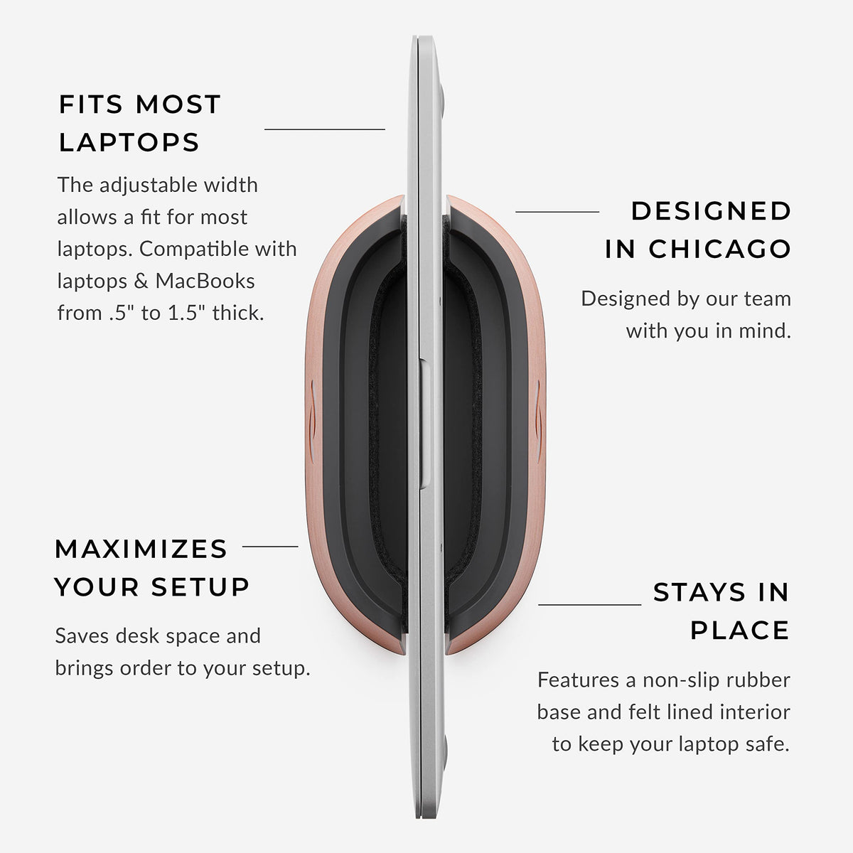 HumanCentric Vertical Laptop Stand in Vegan Cognac Leather, Upright Adjustable Holder and Dock, Laptop Vertical Stand Fits MacBook Pro and Other Laptops .5" to 1.5", Clamshell Compatible