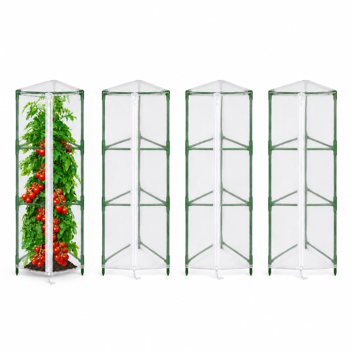 Halatool Garden Tomato Plant Cover Netting, Fits 40–55" Tall Square Tomato Cages, Garden Bird Netting with Zipper & Drawstring, Insect Barrier, Plant Covers from Insects Animals, 4 Pack, 45"×15.7"