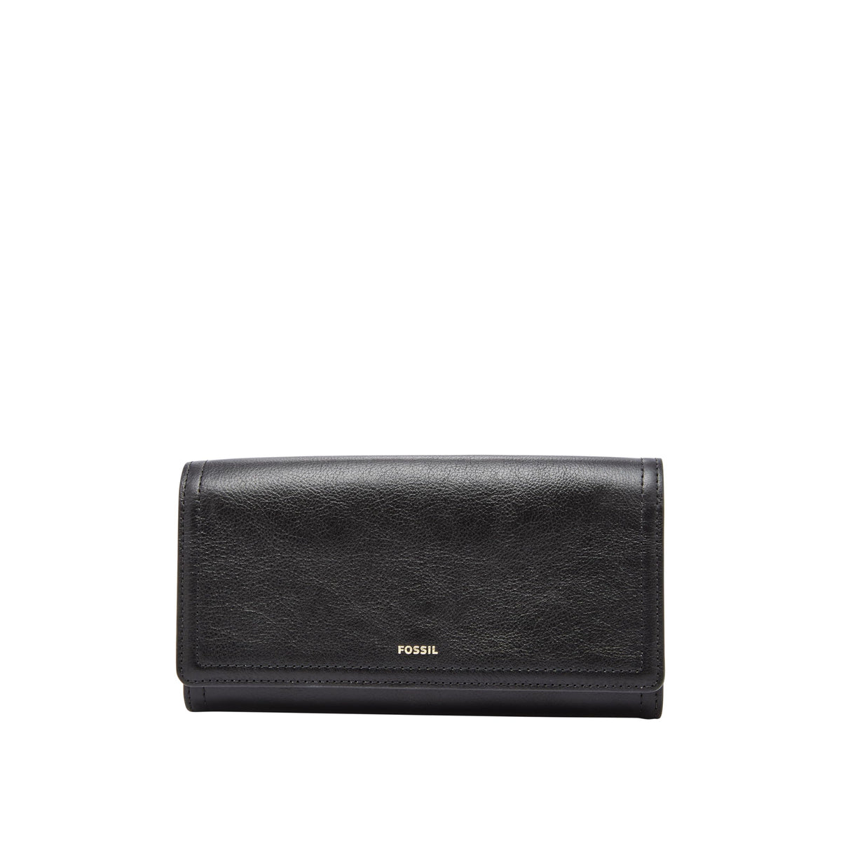 Fossil Women's Wallet, Logan Leather Wallet RFID Blocking Flap Clutch Organizer, Black