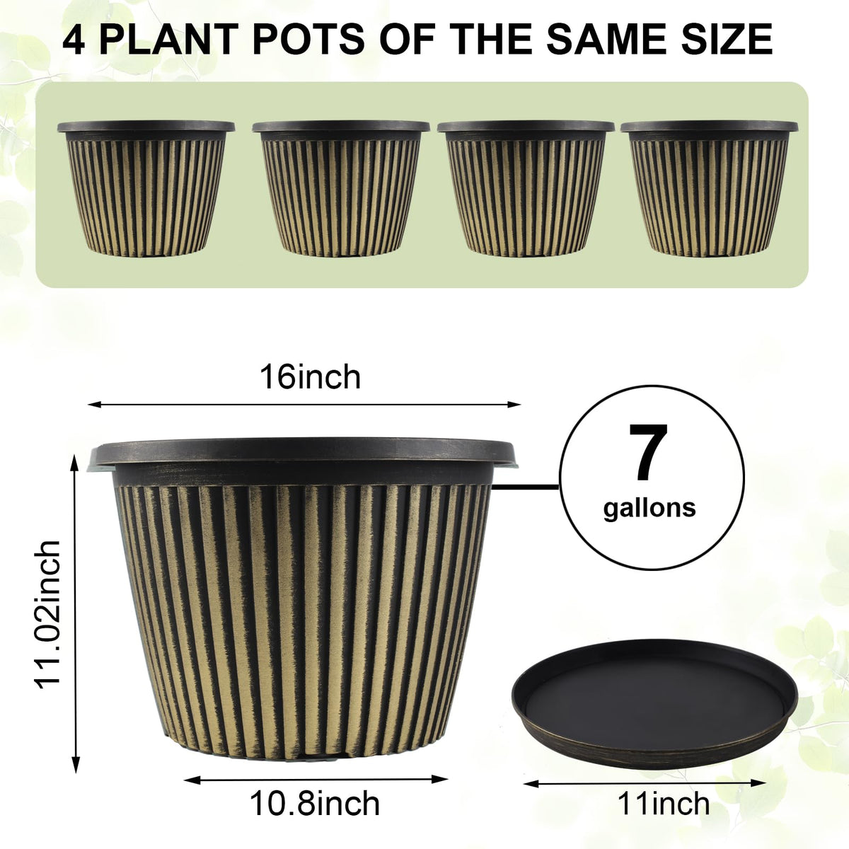 Large-Planter-Indoor-Outdoor Plant Pots, 16 inch 4 Pack Plastic Flower Pots with Saucer And Drainage Holes, Modern Garden Planters For Planting Medium Large Plants， Decorative Resin Garden Pots