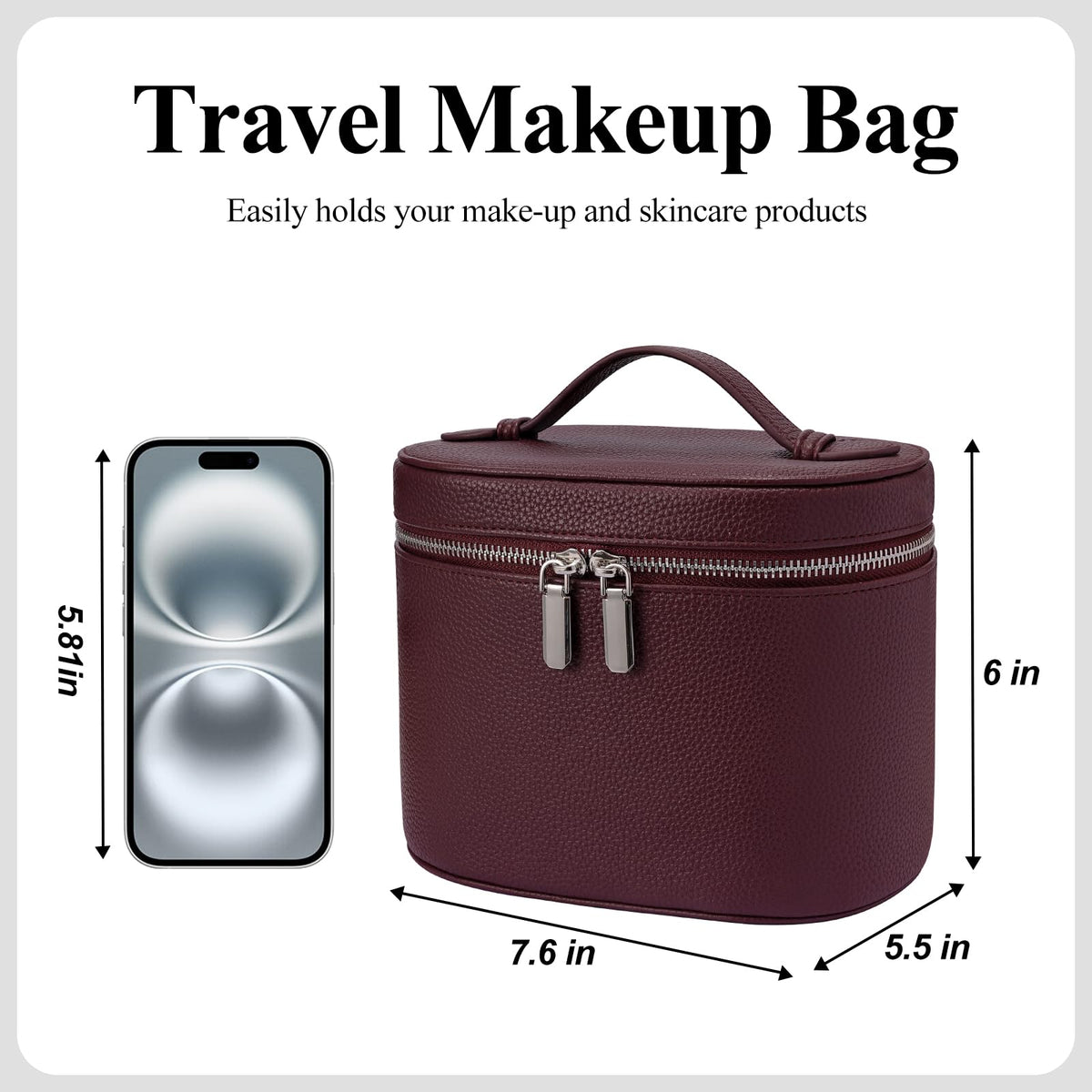 honitty Makeup Bag, Travel Make up Case with Compartments and Handle, Portable Cosmetic Organizer Bags,Toiletry Bag for Women