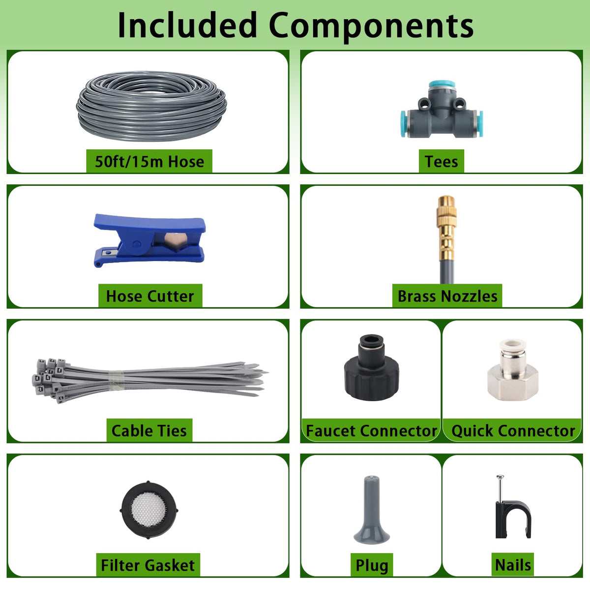 50FT 5/16" Quick-Connect Drip Irrigation System Kit, Automatic Garden Watering System with 15 Pcs Adjustable Spray Nozzles for Garden, Greenhouse, Yard, Lawn