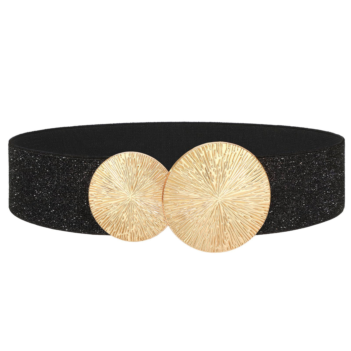 VONMELLI Wide Stretchy Belts for Women Dresses Elastic Waist Cinch Black Womens Belt with Gold Buckle, S