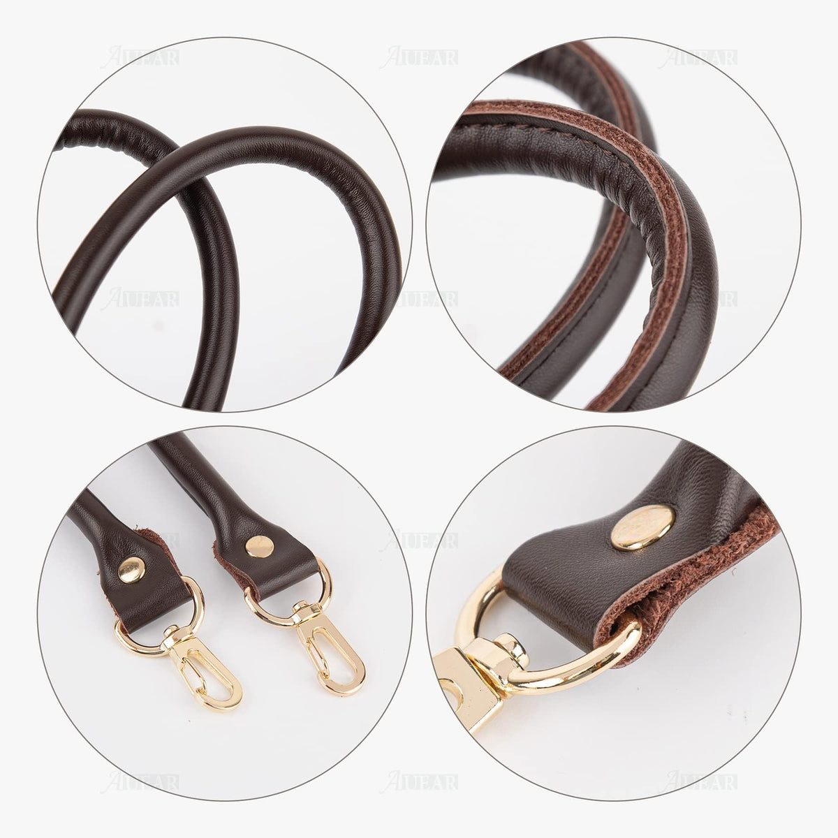 AUEAR, 2 Pack Purse Straps Replacement Leather Handbag Handles Dark Brown with Gold Metal Lobster Buckles