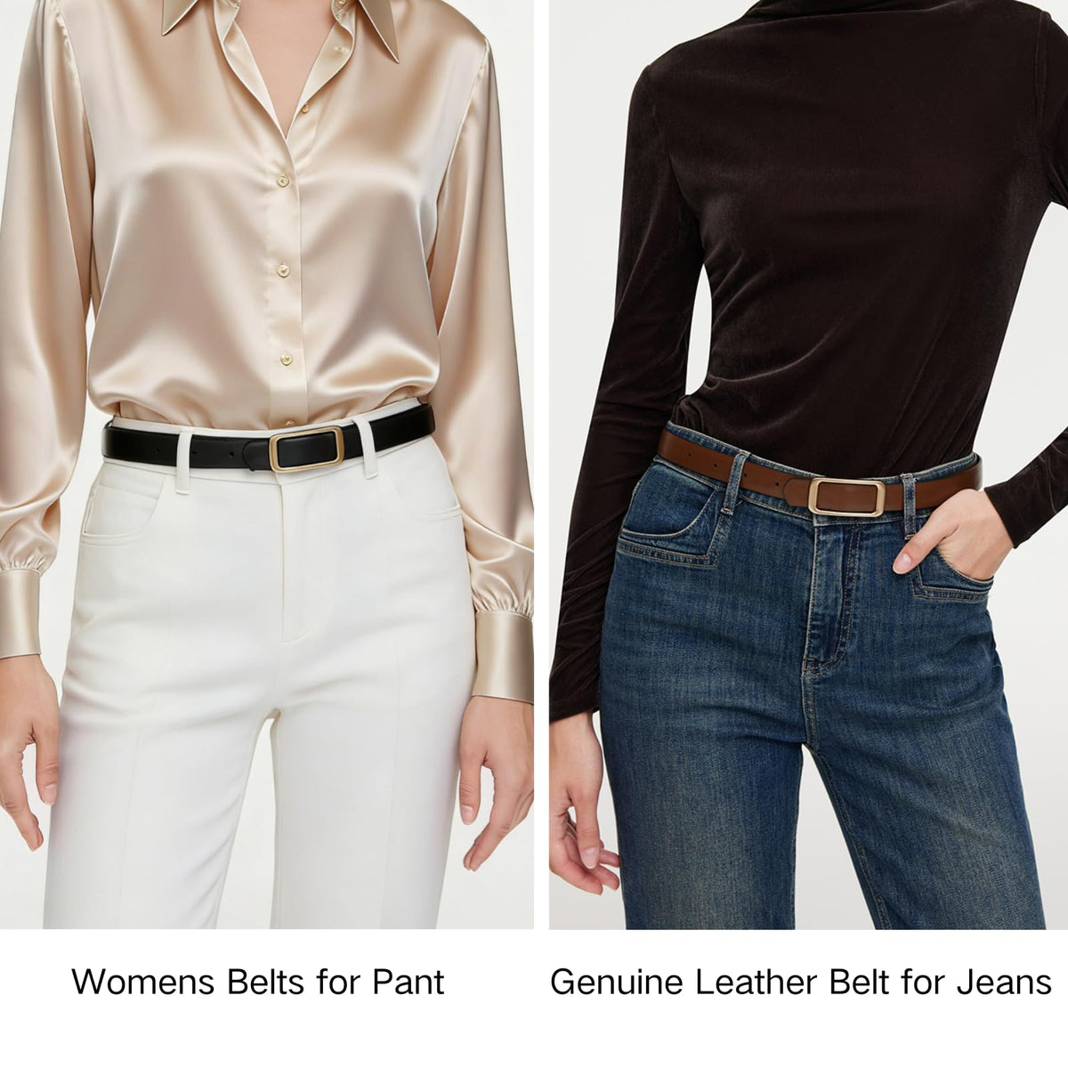 GOELIA Women's Reversible Genuine Leather Belt Thin Fashion Waist Belts for Jeans Pants Dresses with Gold Buckle
