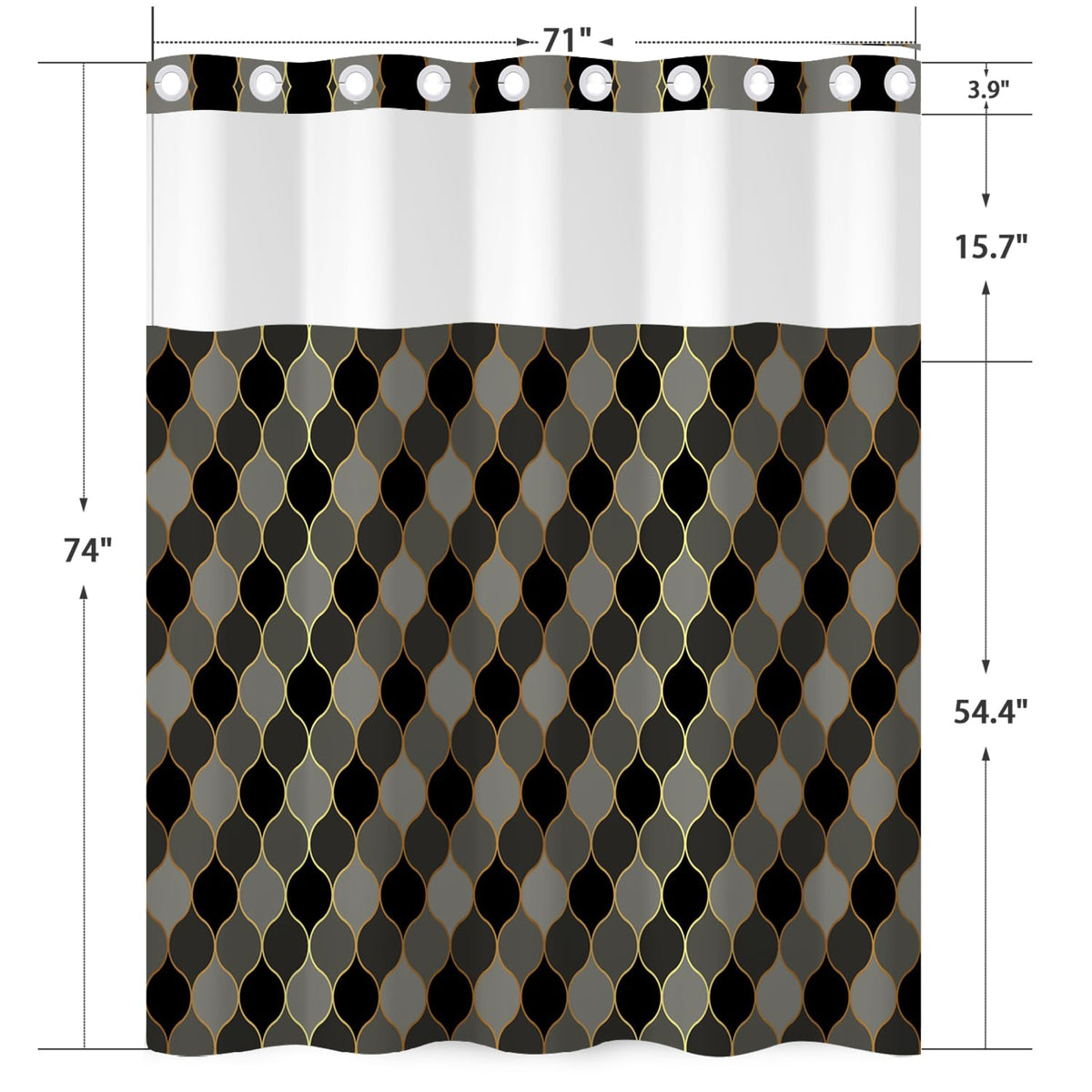 NAEMBCU No Hook Geometric Shower Curtain and Liner Set 71 x 74 Inches