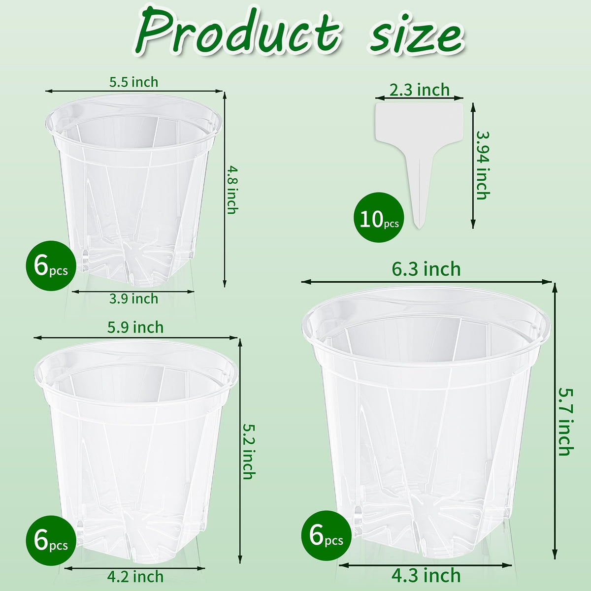 Groodo 18 Pack Clear Nursery Pots for Plants, 5.5/5.9/6.3 Inch Reinforced Plastic Plant Pots with Drainage Holes High Transparency Plant Pot Seed Starter Pot High Transparency with 10 Plant Labels