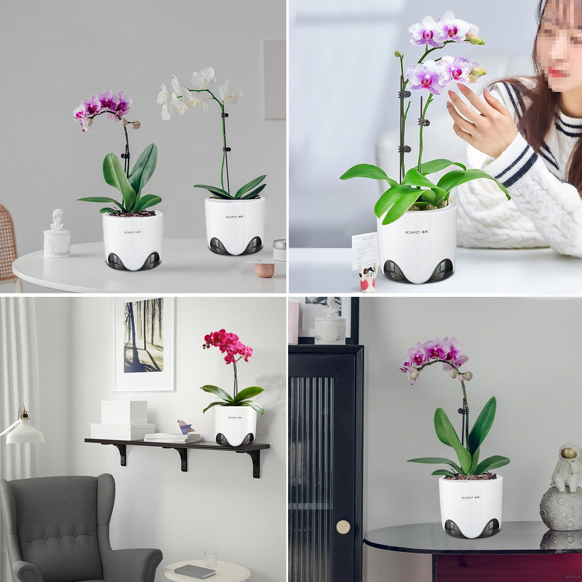 Meshpot 5 inch Orchid Pots with Holes for Repotting with Excellent Airflow, Set of 1, Double Layer Plastic Imitate Ceramic Orchid Planter, Clear Orchid Pot Match Decorative Orchid Container