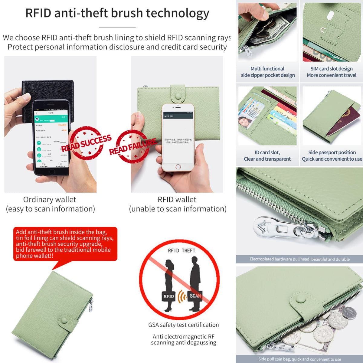 Genuine Leather RFID Blocking Passport Holder Wallet, Multi-Functional Travel Document Organizer with SIM Card Slots (Dark Khaki)