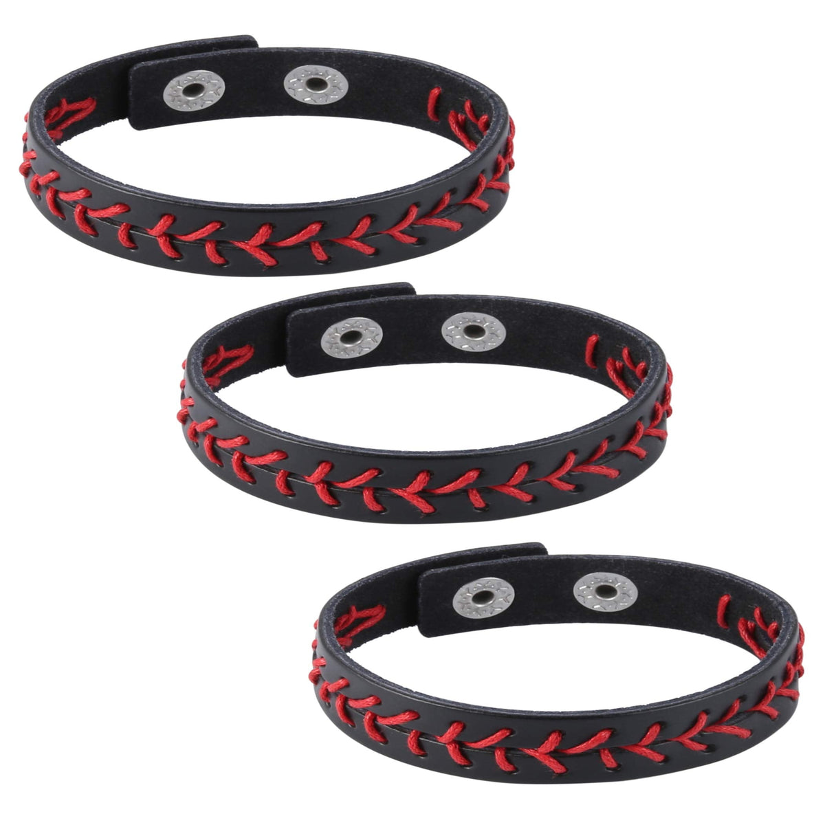 HZMAN Leather Softball Baseball Bracelets by Athletes Bangle Cuff Wristband, 3 Pcs White Black Yellow Ste (Black)