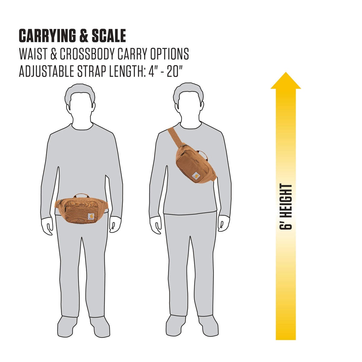 Carhartt Classic Adjustable Sling Bag, Durable, 600-Denier Water Resistant Hip Pack, Essential Waist Pack (Carhartt Brown)