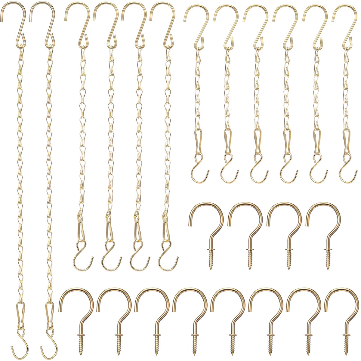 Hotop 12 Set Ceiling Hooks with Hanging Chains for Bird Feeders, Planters, Lanterns, Billboards, Birdbaths, Grow Lights, Chalkboards, Wind Chime and Other Ornaments, Chain Hook DIY (Gold)