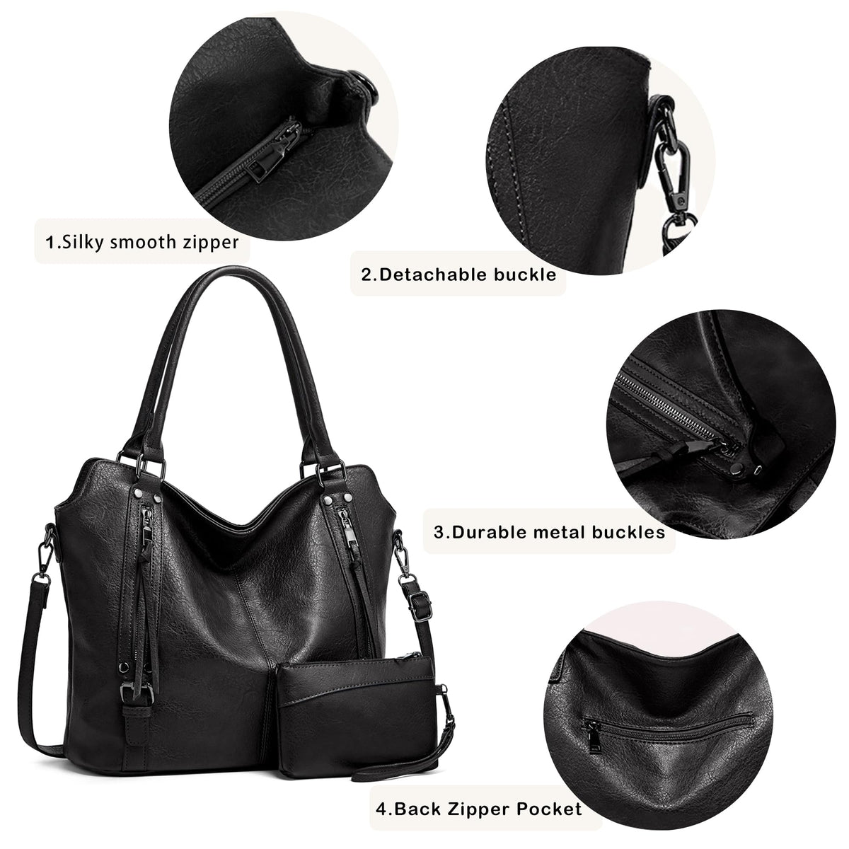 TANTOMI Tote Handbags for Women Black Hobo Handbags Purse and Handbags Shoulder Crossbody Bags for Work Travel Everyday