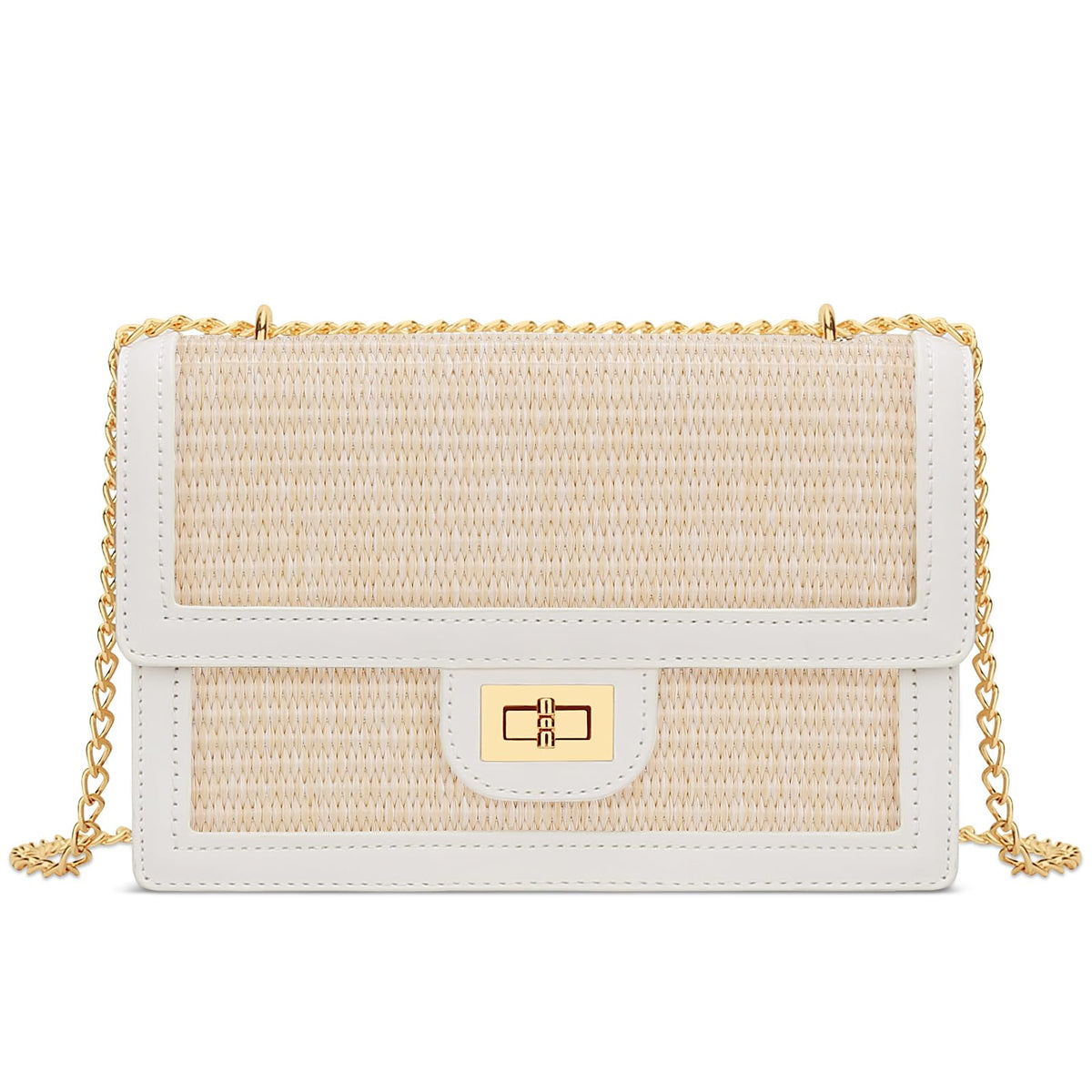 KKXIU Women Small Straw Beach bag Crossbody Bag Summer Shoulder Bag Beach Handbag Vegan Leather Purse (Beige)