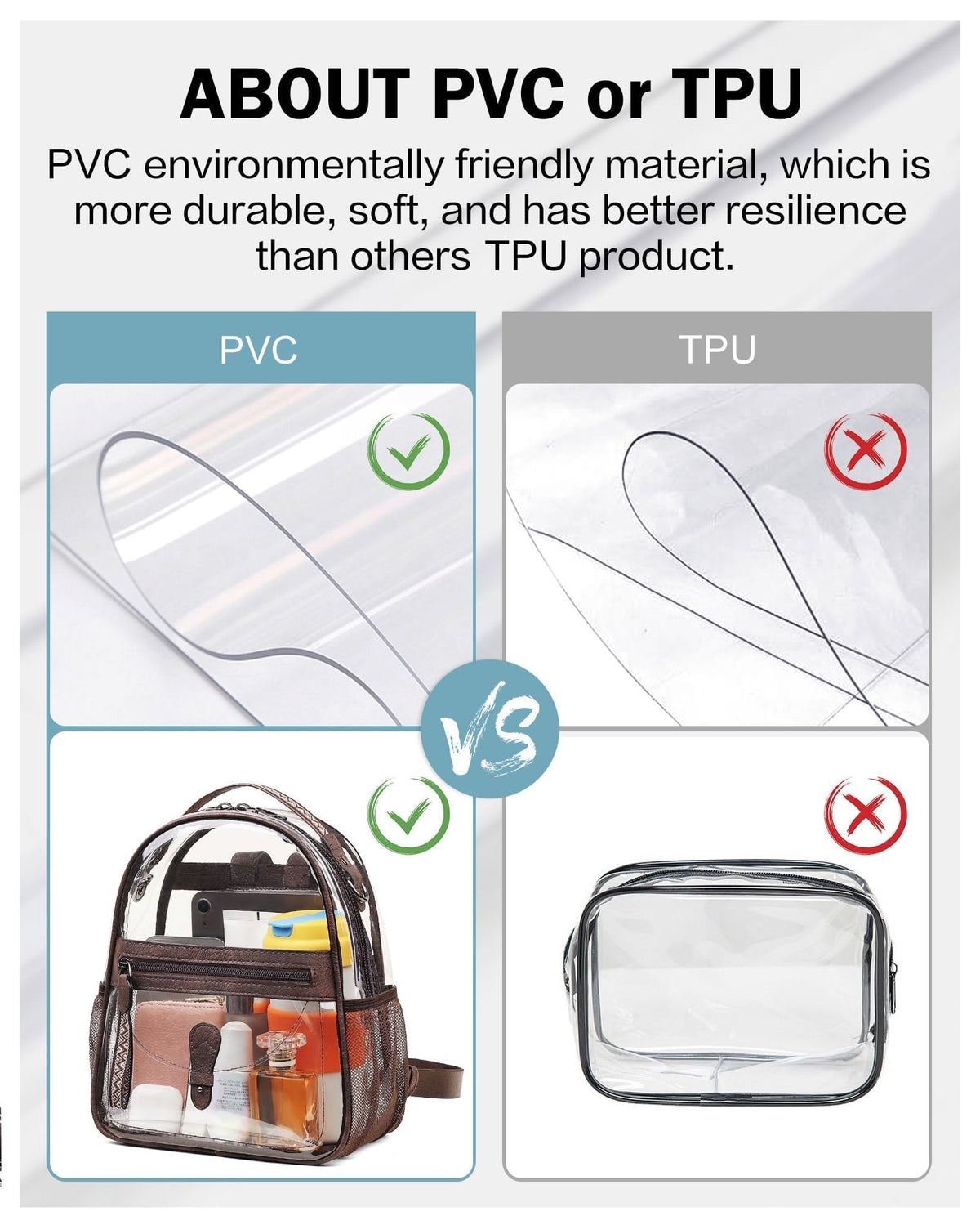 FADEON Clear Small Backpack Purse for Women, Designer Transparent Shoulder Handbag, PVC Mini Clear Bag for Stadium Approved