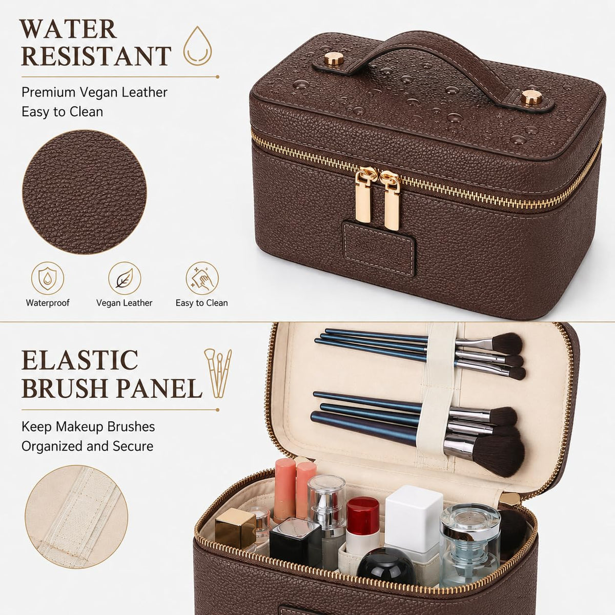 Cozomga Makeup Bag Vanity Case for Women Leather Cosmetic Bag Travel Toiletry Bags Portable Makeup Organizer Case