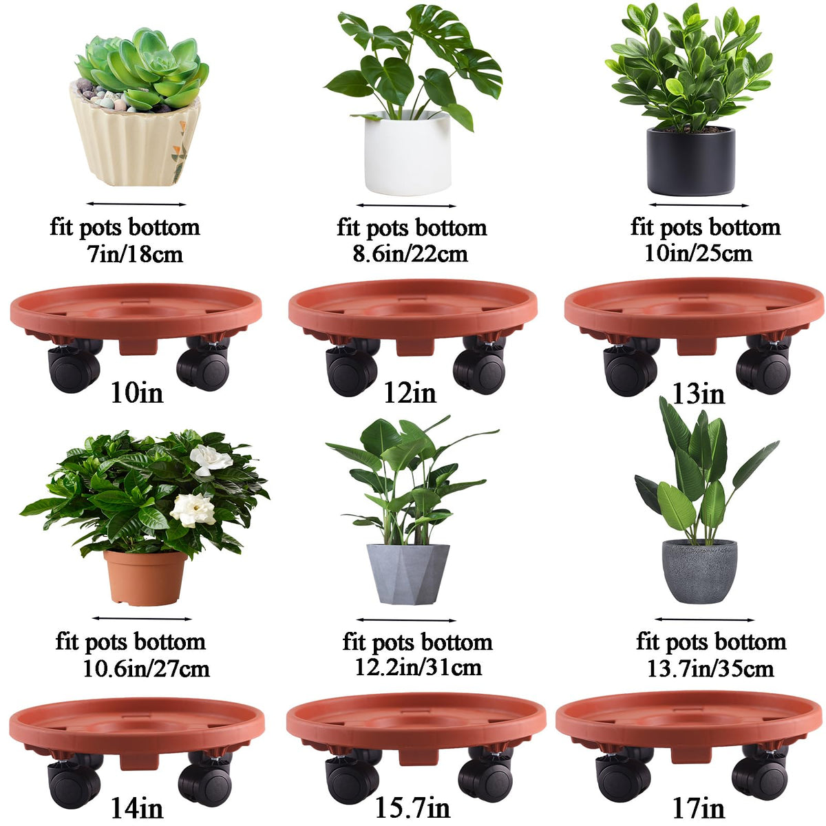 Tulpeed Rolling Plant Stand with Wheels 5 Pack 13 Inch Plant Caddy with Wheels Heavy Duty Plant Dolly Roller Base with Wheels Round Flower Pot Rack Holder Planter Trolley Tray, Red