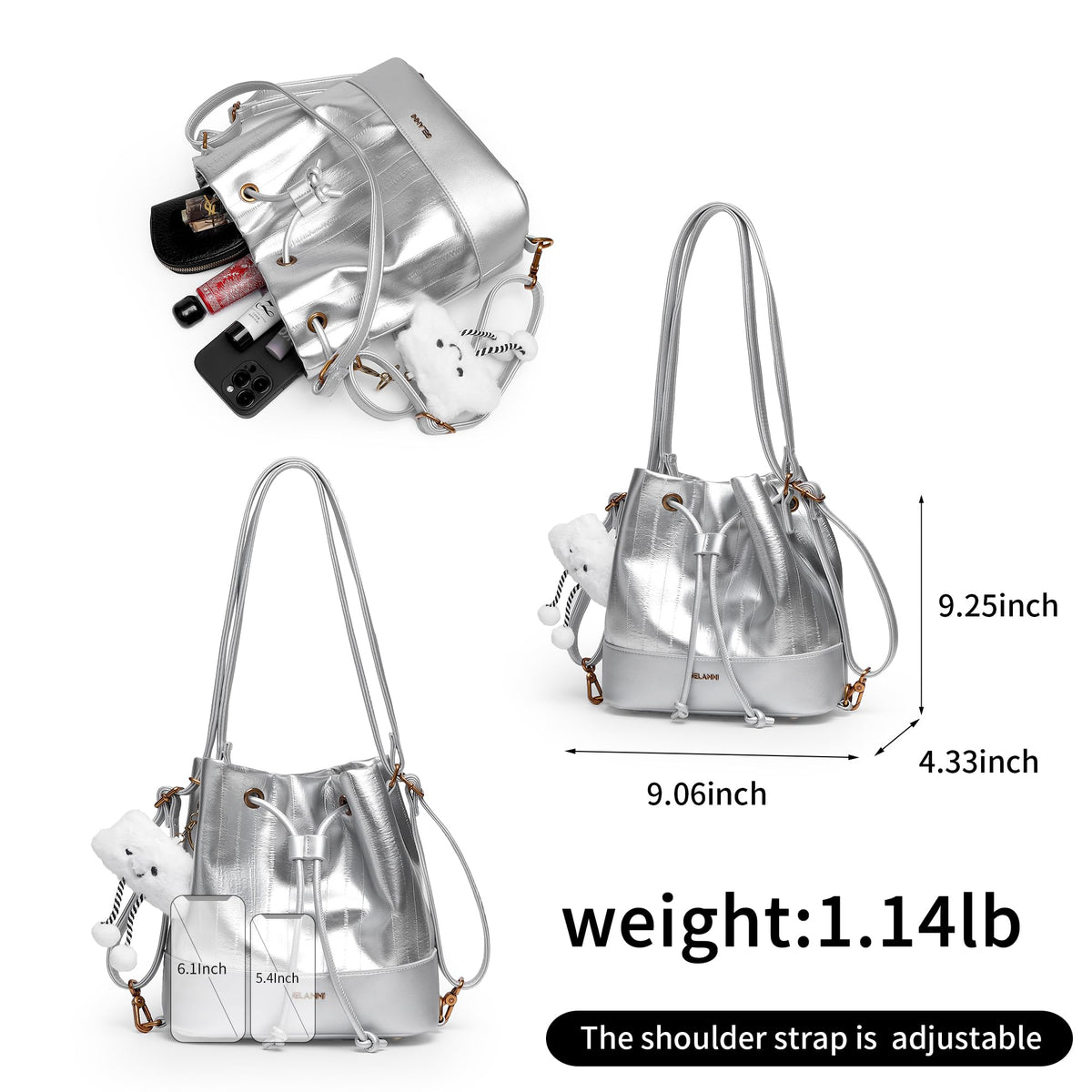 Hobo Bucket Bags for Women PU Leather Trendy Shoulder Purses Small Crossbody Bag 2025 Fashion Daily Convertible Backpack Purse with Adjustable Strap Sliver