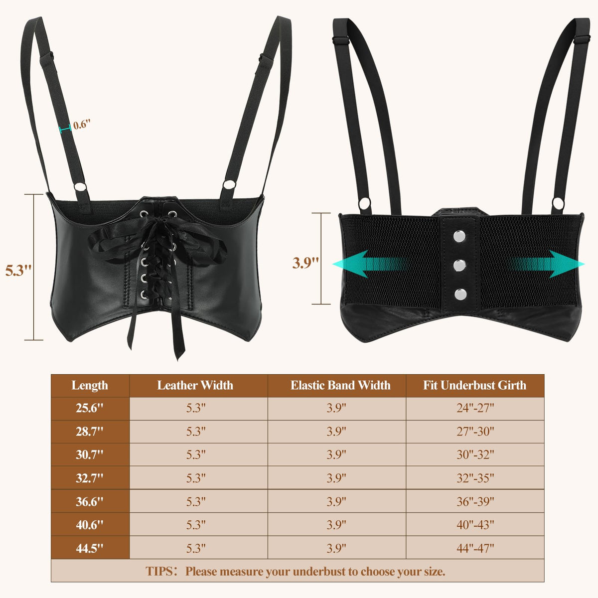 SUOSDEY Women Underbust Corset Belt Elastic Faux Leather Steampunk Renaissance Goth Corset Vest with Straps