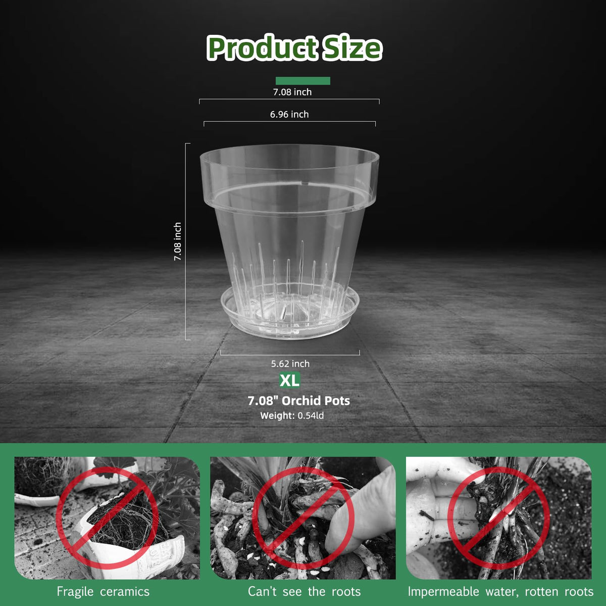 SUADEN 7.1 Inch Clear Acrylic Planter Pot with Tray,Orchid Pot with Drainage Holes,Side Holes for Hanging,Twist-Lock Saucer for Easy Moving, Transparent Containers for Indoor Plants Herbs