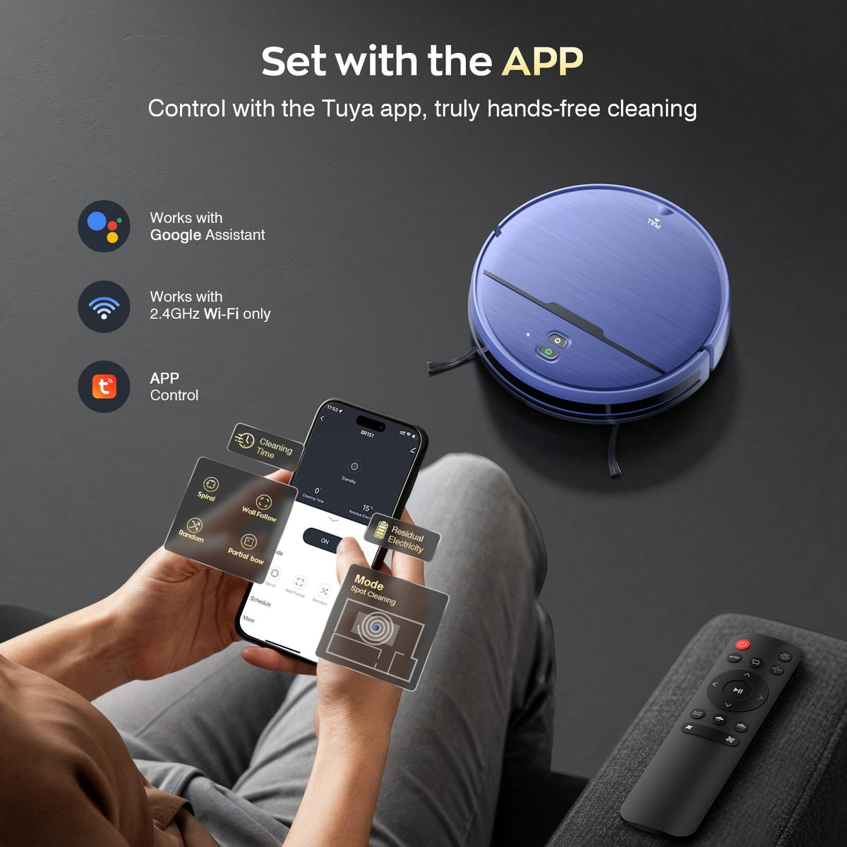 Robot Vacuum and Mop Combo, 2 in 1 Robot Vacuum Cleaner with WiFi/App, Smart Robotic Vacuums with Strong Suction, Schedule, Self-Charging, Slim, Quiet, Ideal for Hard Floor, Pet Hair, Low Pile Carpet