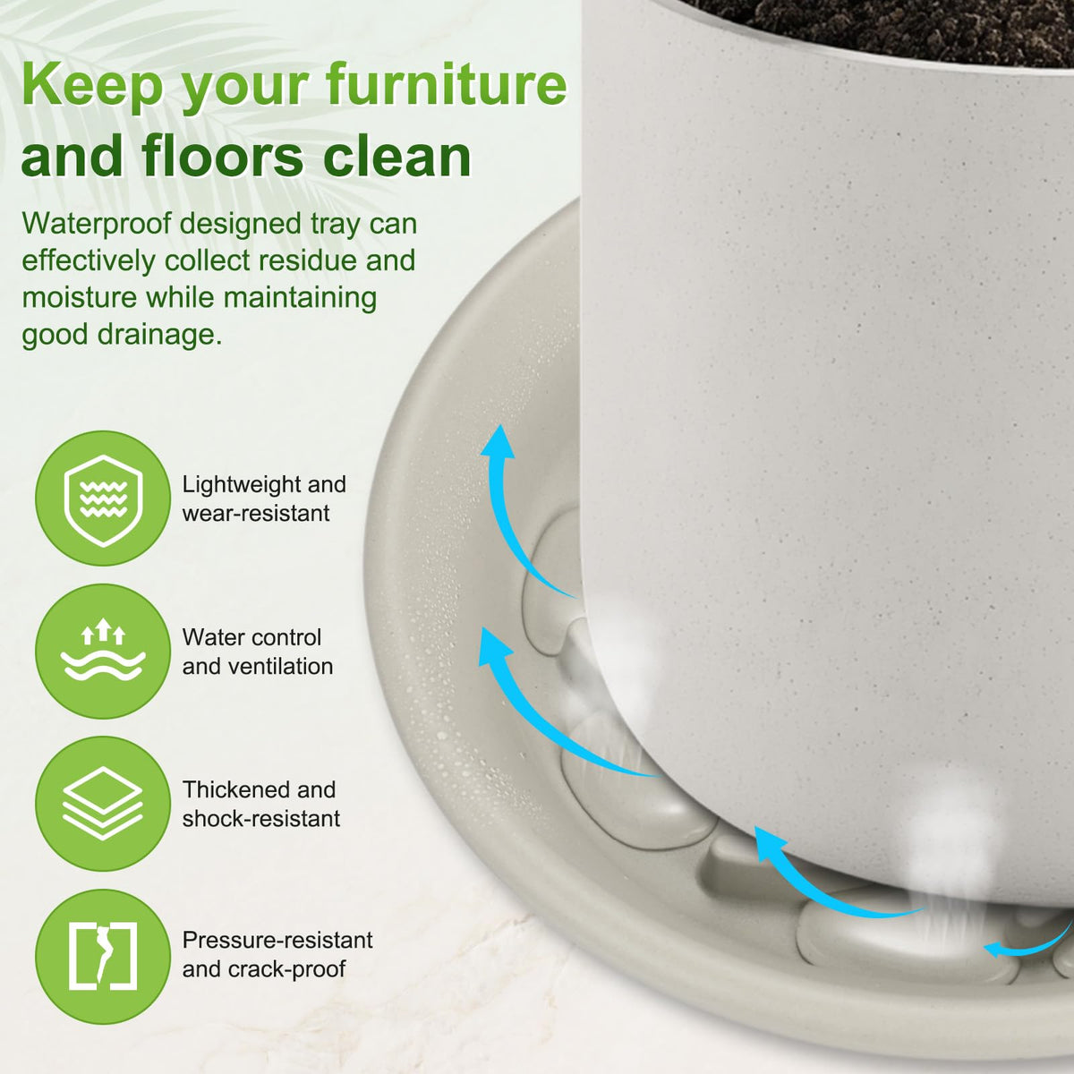 M METERXITY 2-Pack Plant Saucer, 7.3 Inch/ 18.5cm Plastic Plant Trays Thicker for Pots/Indoor/Outdoor/Water Drainage and Protection, Flowerpot Drip Tray [Grayish White]