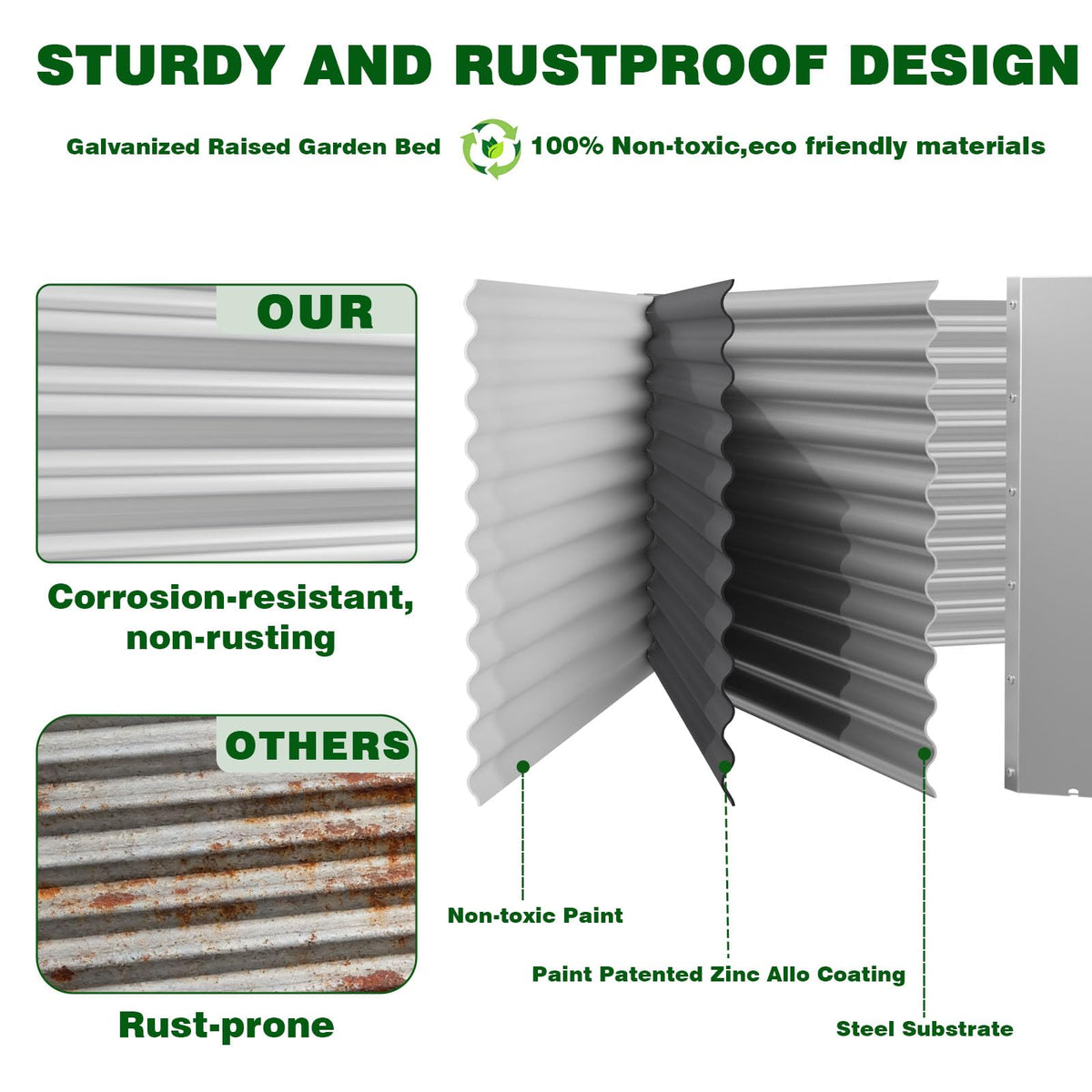 Annzoe 3 Pcs 8 x 4 FT Galvanized Steel Raised Garden Bed for Outdoor Gardening, Durable Metal Planter Box for Vegetables, Herbs, and Flowers, Easy Assembly & Rust Resistant