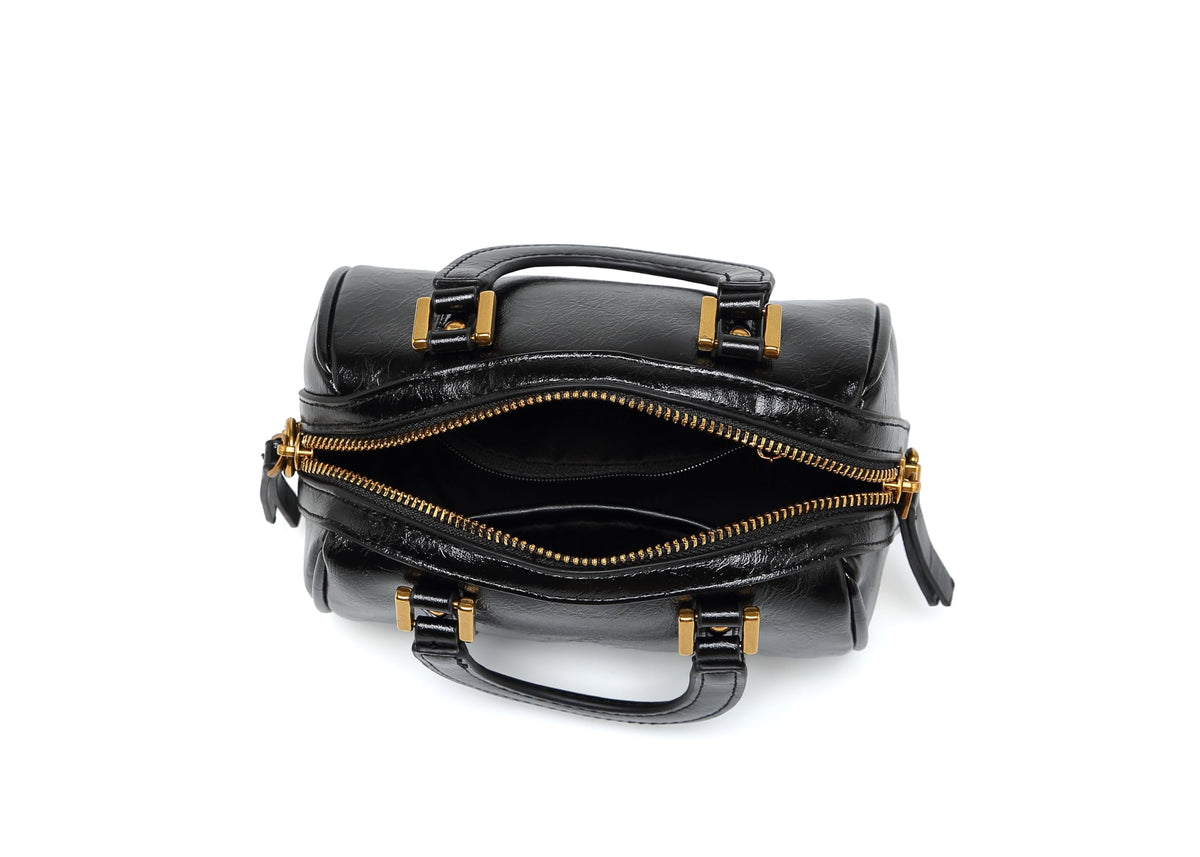 Women's handbag Boston bucket bag single shoulder top handle bag Fashion designer crossbody bag crossbody bag (black)