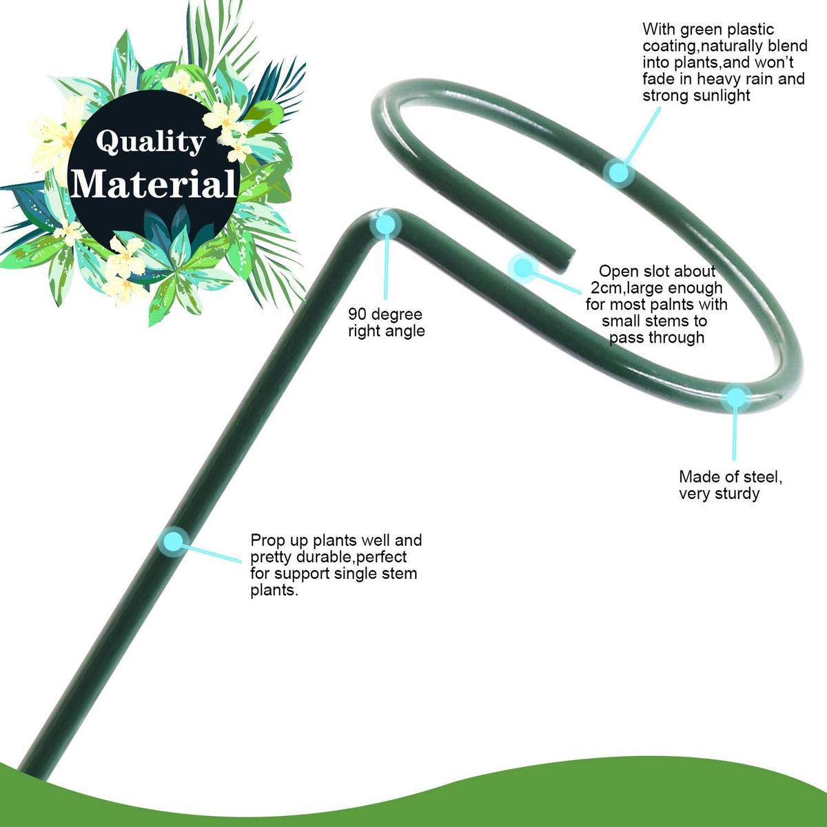 HiGift 10 Pack 36 Inch Plant Support Stake for Tall Plant, Garden Single Stem Flower Support Stake Indoor Plant Cage Support Ring for Peony, Orchid, Lily, Rose