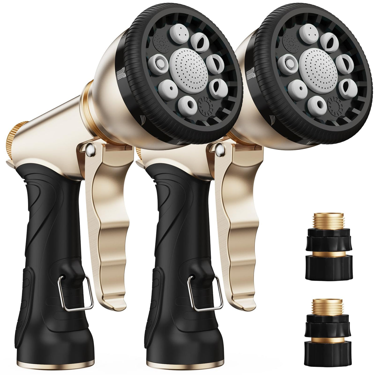 RAINPOINT Garden Hose Nozzle, Hose Sprayer Nozzle with 9 Spray Patterns, High Pressure Water Hose Nozzle Heavy Duty Metal Hand Sprayer, Watering Plants and Lawn, Car Washing, Pet Showering,Grey 2pcs