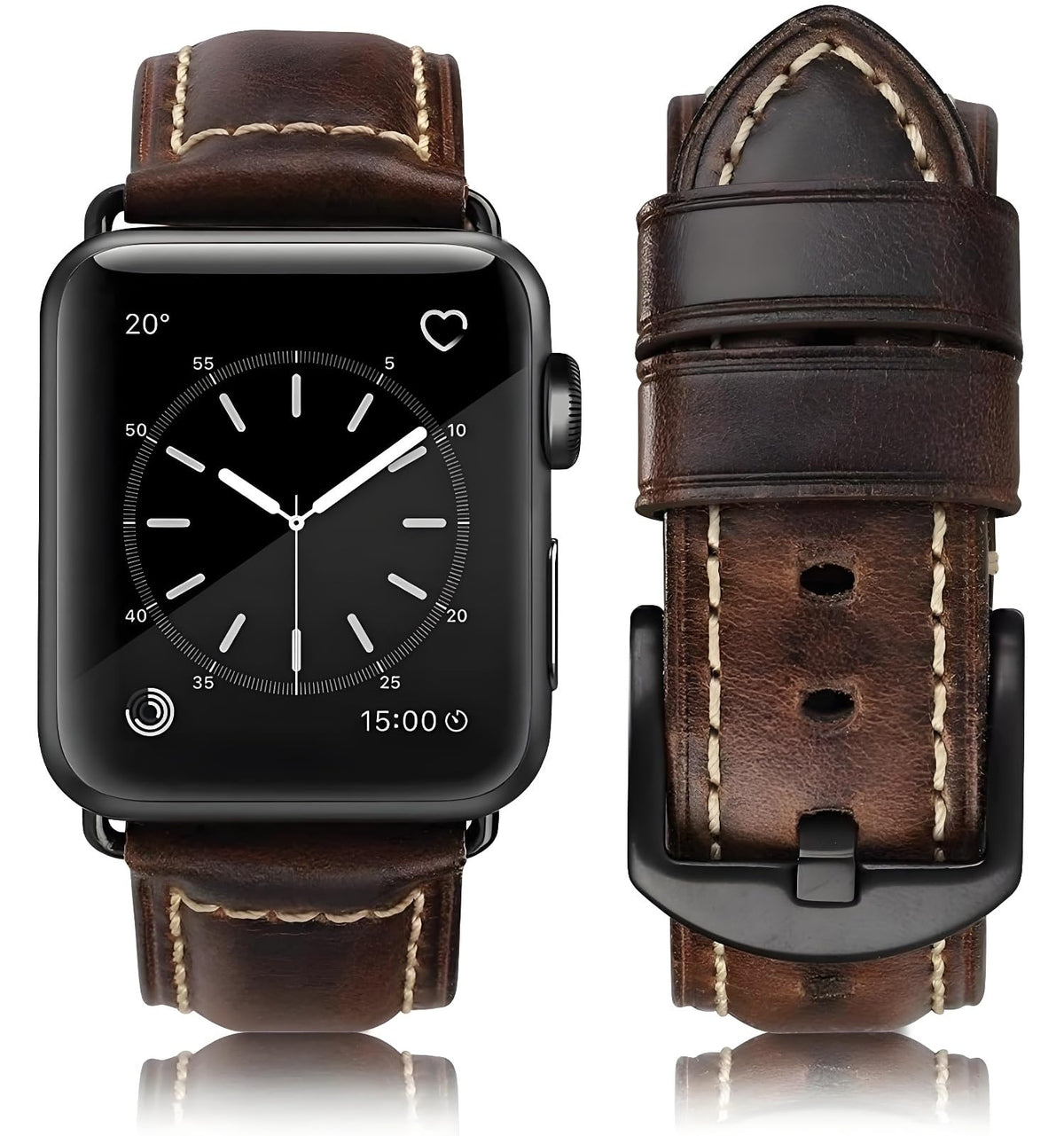 HUAFIY Compatible iWatch Band 38mm 40mm 41mm42mm, Top Grain Leather Band Replacement Strap iWatch Series 11/10/9/8/7/6/5/4/ 3/ 2/ 1,apple SE Sport, Ultra 3 2 1 (Retro coffee+Black Buckle, 38mm 40mm41mm)