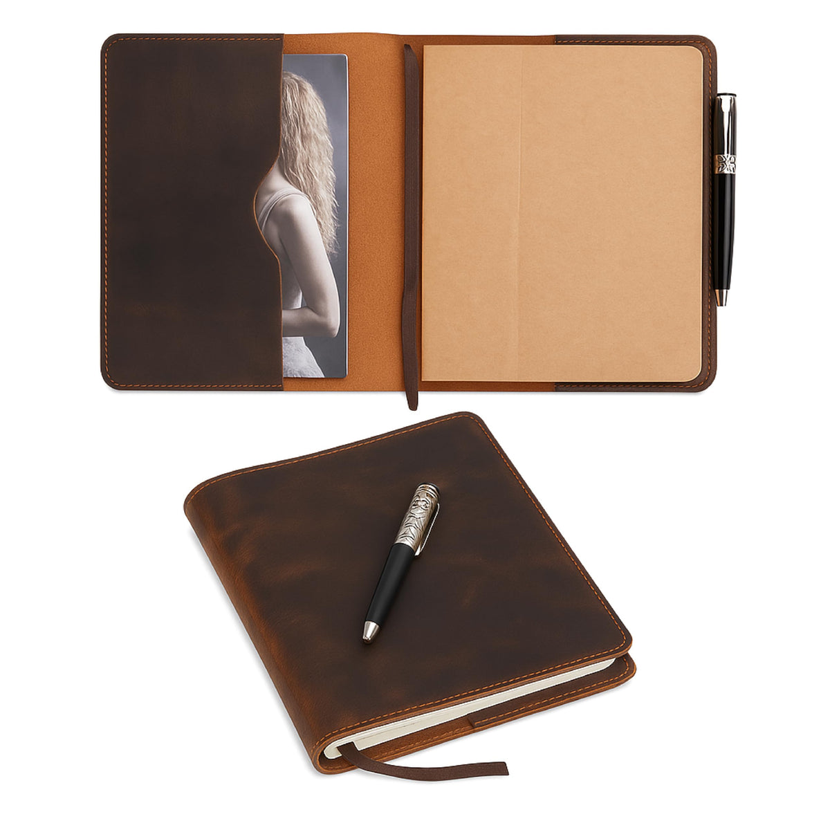 TheAntiq XL Leather Journal Cover 7.5 x 9.5 Inch – Refillable Genuine Leather Notebook Cover for Composition Notebook, Planner & Diary – Handmade Protective Travel Writing Case, Brown