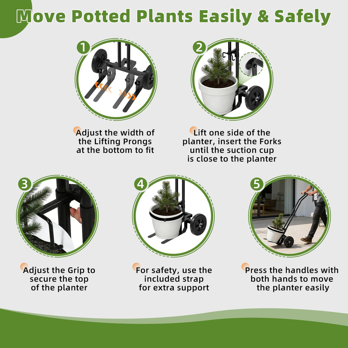 Vlaeng Plant Caddy with Wheels, 200 Lbs Capacity Plant Dolly Cart with Wheels, Handle, Adjustable Forks and Grips, Potted Plant Mover for Flower Shop, Home, Courtyard, Offices, Hotels