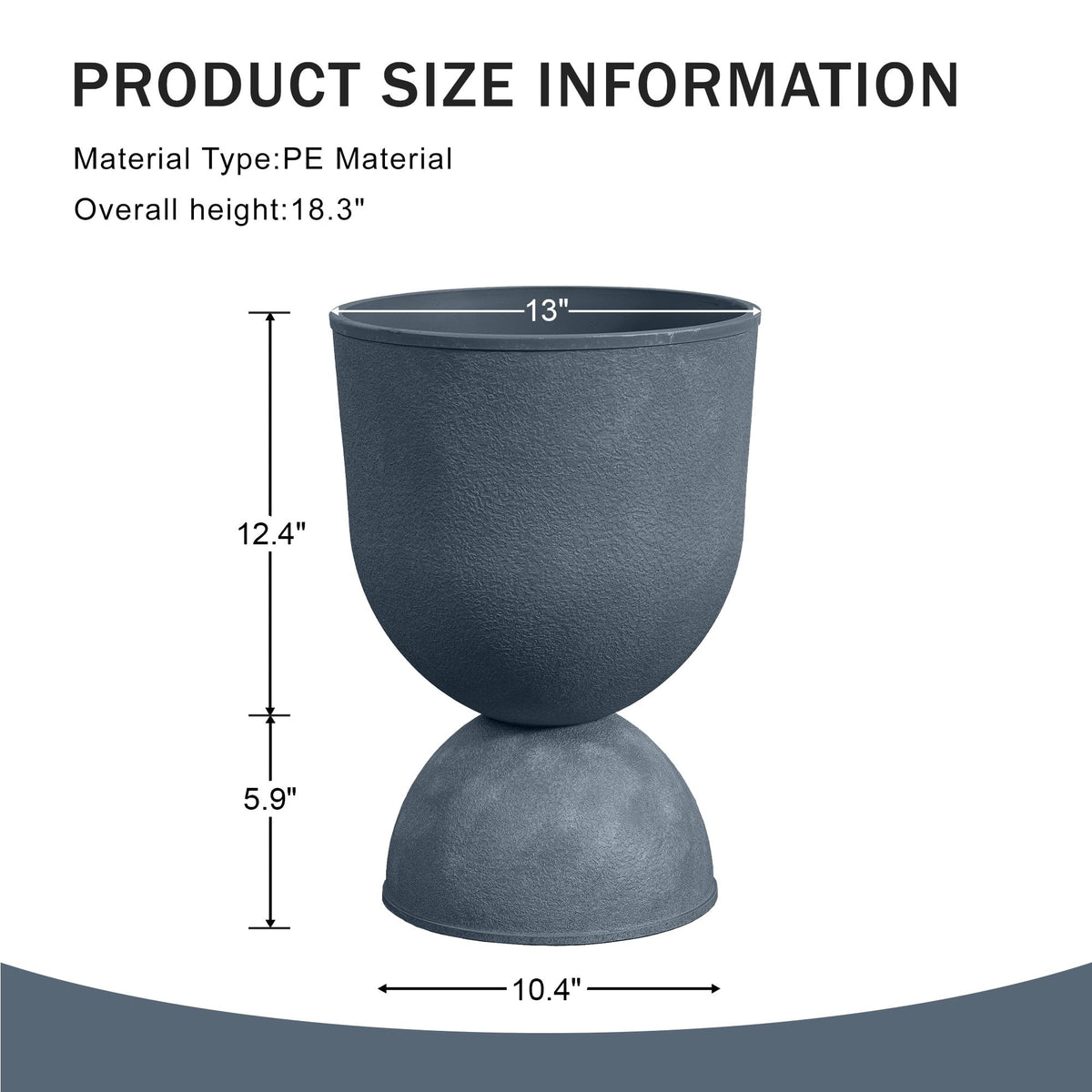 Casaphoria 2-Pack 18" Tall Planters for Outdoor Plants, 13" Large Plastic Flower Pots with Drainage, Lightweight Antique Shape Planters for Front Porch, Patio, Deck (Grey)