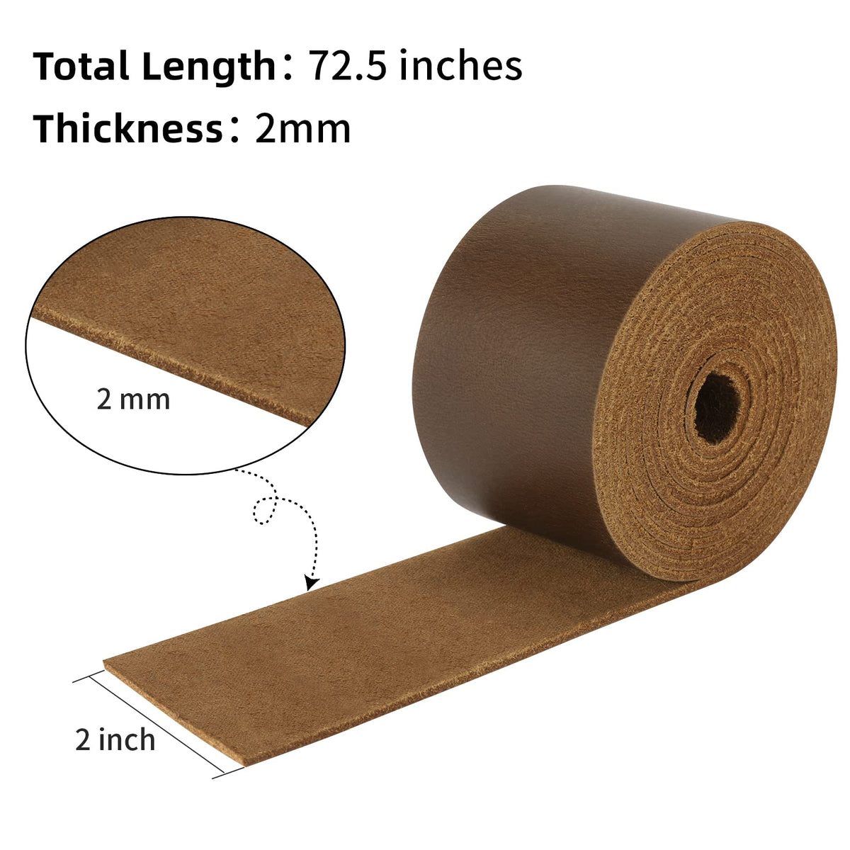 Ringsun 2 Inches Wide Flat Leather Straps for Crafts, Full Grain Leather Strips for Crafts, Tooling (2mm Thick 72.5 Inches Long Dark Brown)