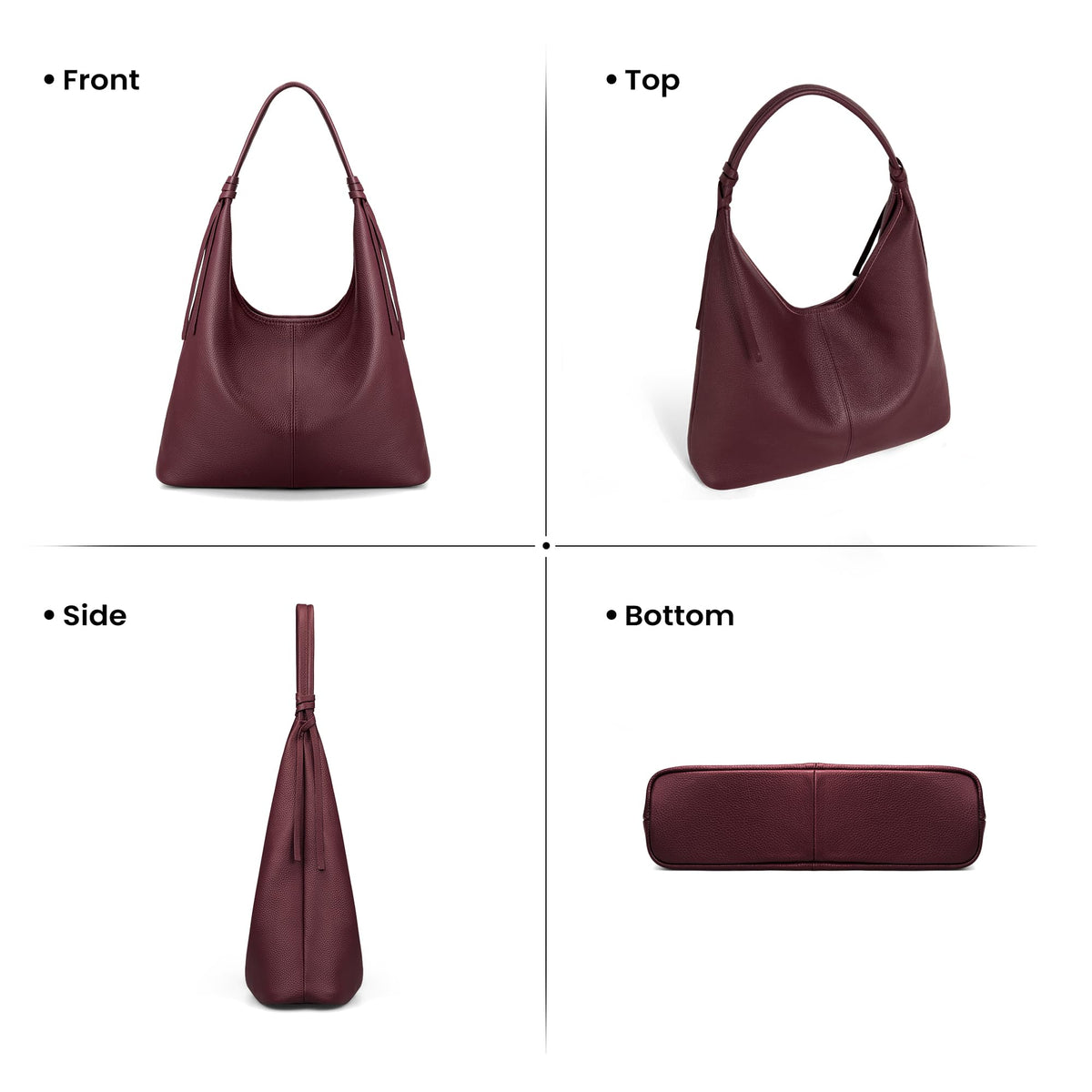 befen Genuine Leather Slouchy Hobo Purses for Women, Casual Hobo Bags Real Top Grain Leather Tote Handbags Women's Burgundy Shoulder Satchel for Shopping, Outing, Travel