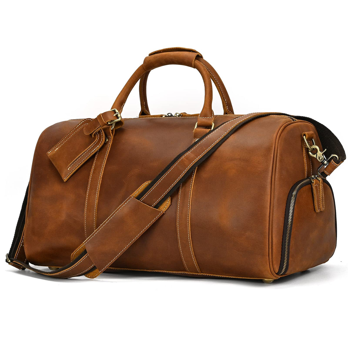 SAIION Leather Duffel Bags for Men and Women, 20 Inch Full Grain Leather Travel Overnight Weekend Duffel, 9804 Light Brown