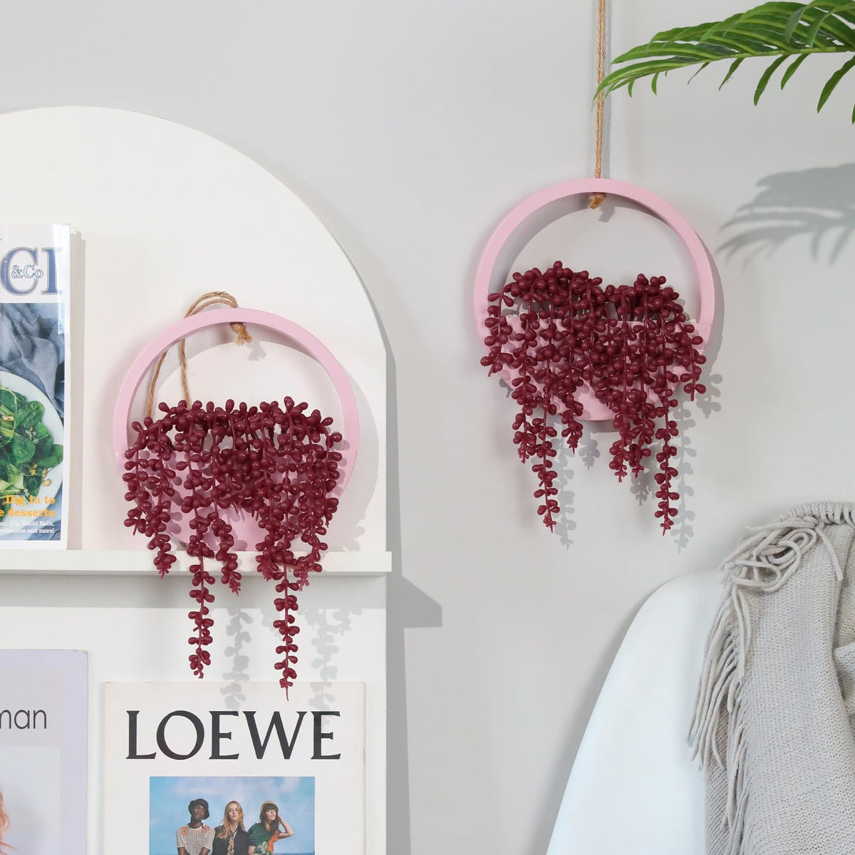 Hobyhoon Artificial Hanging Plants Hanging Planter Fake Succulents Artificial String of Pearls with Pot and Lanyard for Home Office Wall Decoration